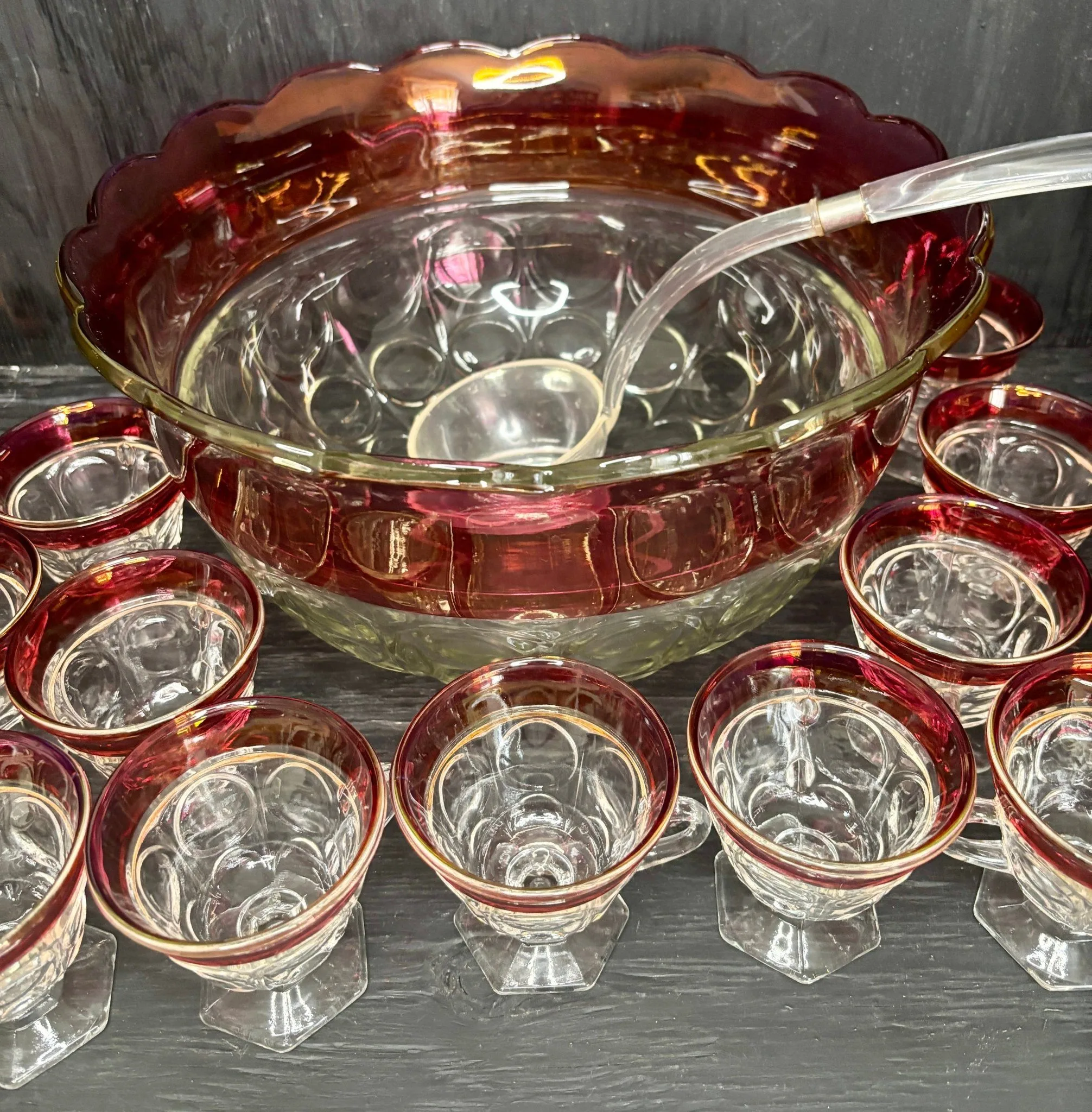 Indiana Glass Ruby Red Glass Punch Bowl Set image indicator(2)