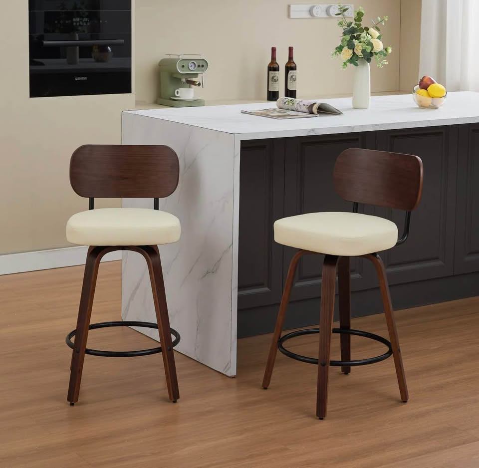 Swivel Bar Stools – Set of 2 (Beige, 26” Counter Height)