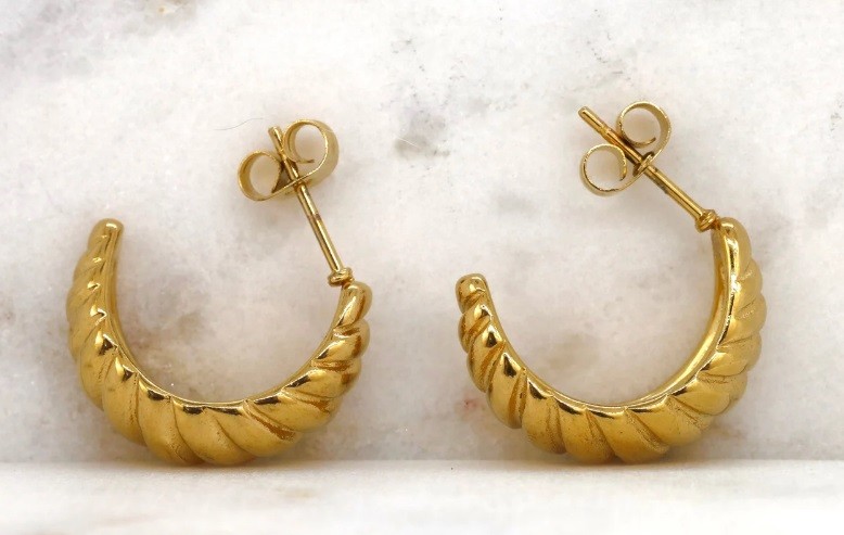 18K Gold Plated Croissant Earrings -tarnish free, hypoallergenic - photo 2