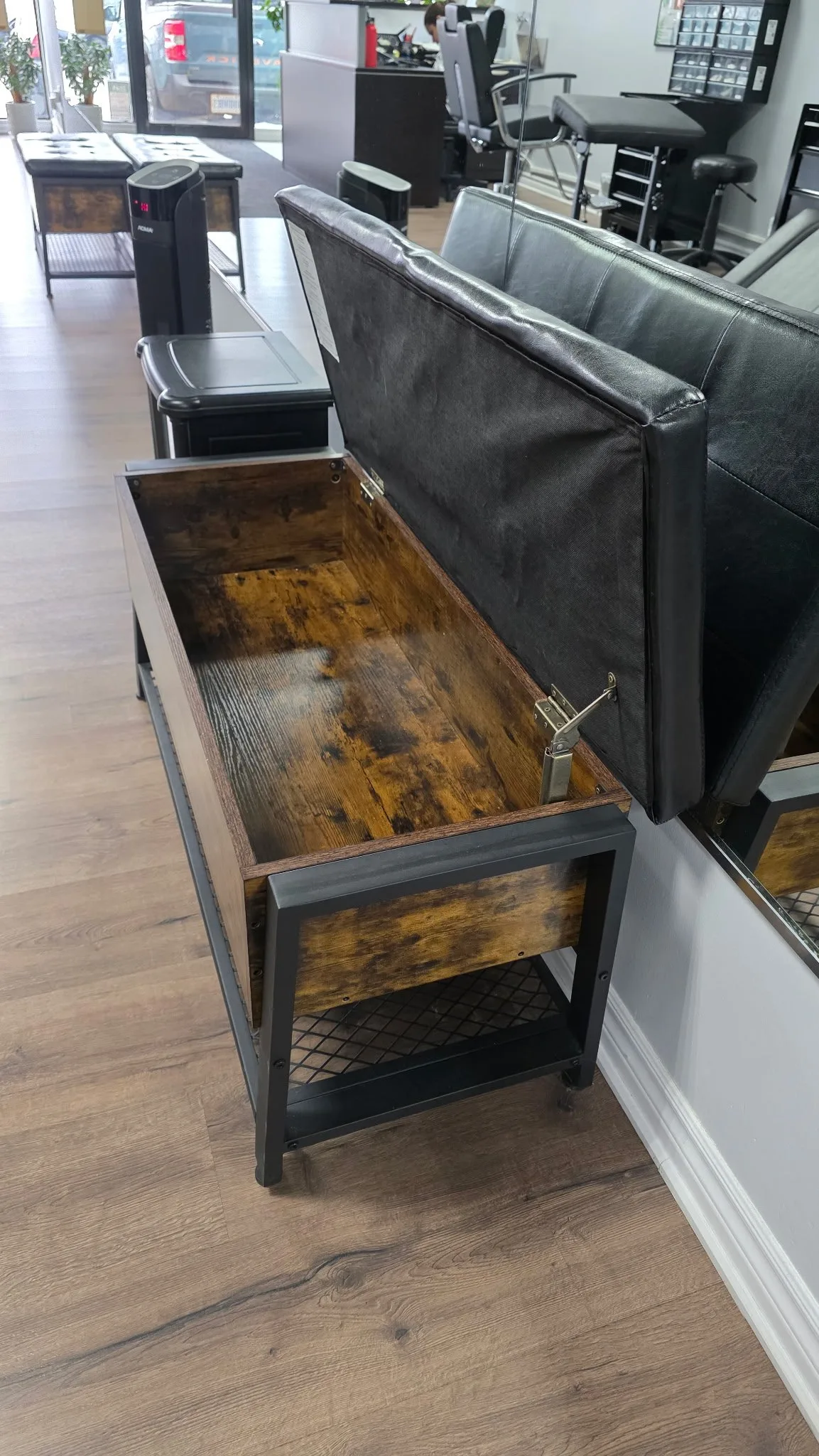 Industrial Storage Bench with Padded Seat Rustic Brown/Black image indicator(3)