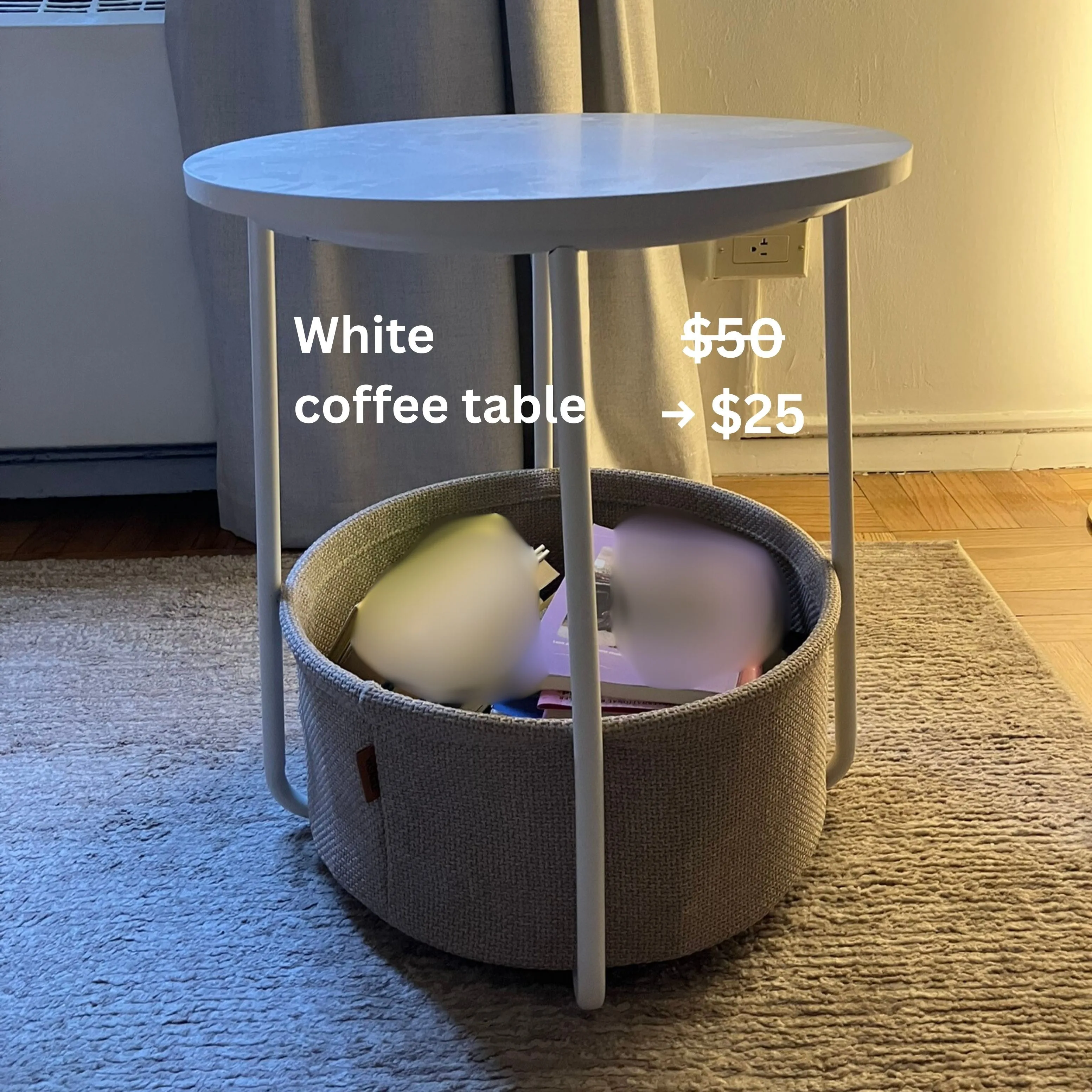 White coffee table with basket (pick up 12/1-7)