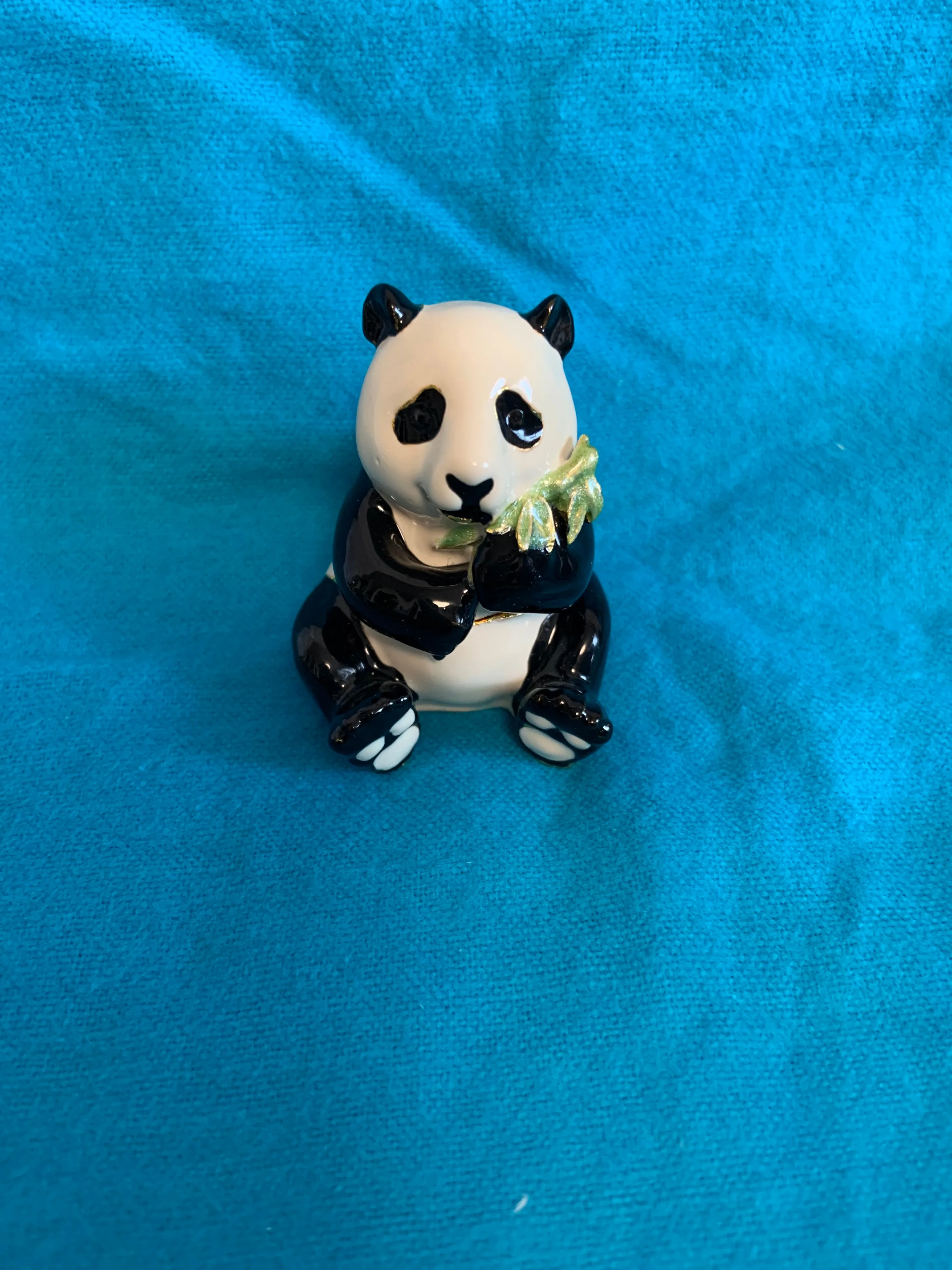 Jeweled Enamel Handpainted Panda Trinket Box