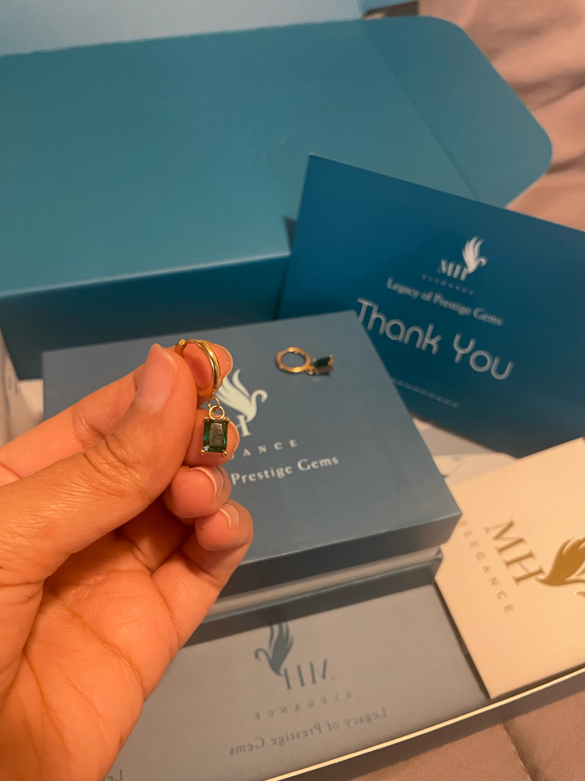 14k Gold Plated Emerald Hoop Earrings