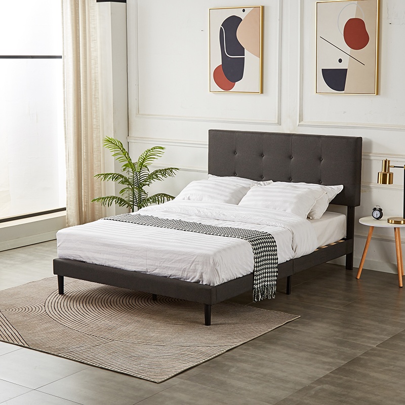Stunning Tufted Platform Bed – Modern Beige/D Grey Finish - photo 5