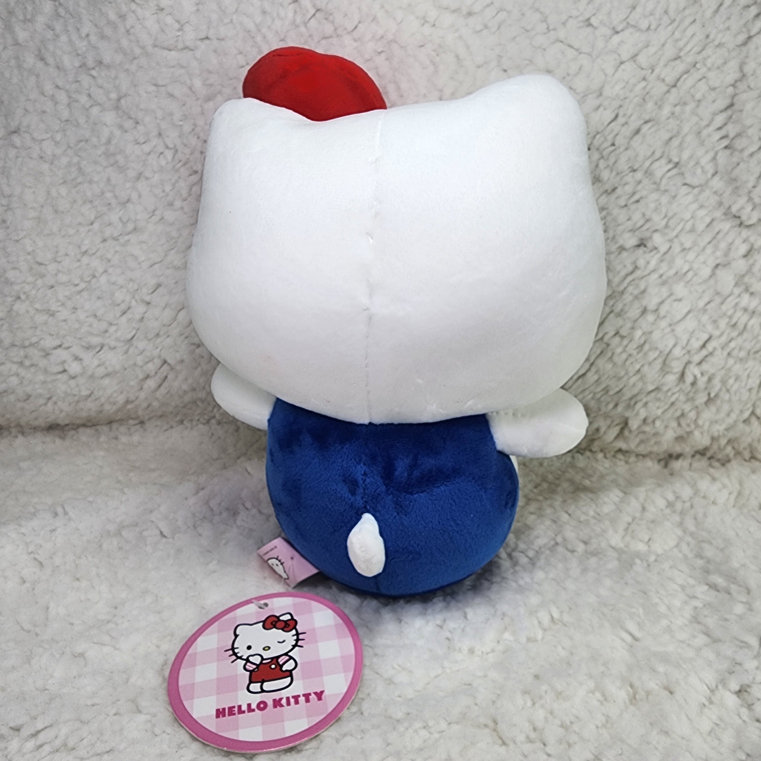 Hello Kitty Plush 9”  Red Bow Blue Overalls Sanrio Stuffed Toy - photo 4
