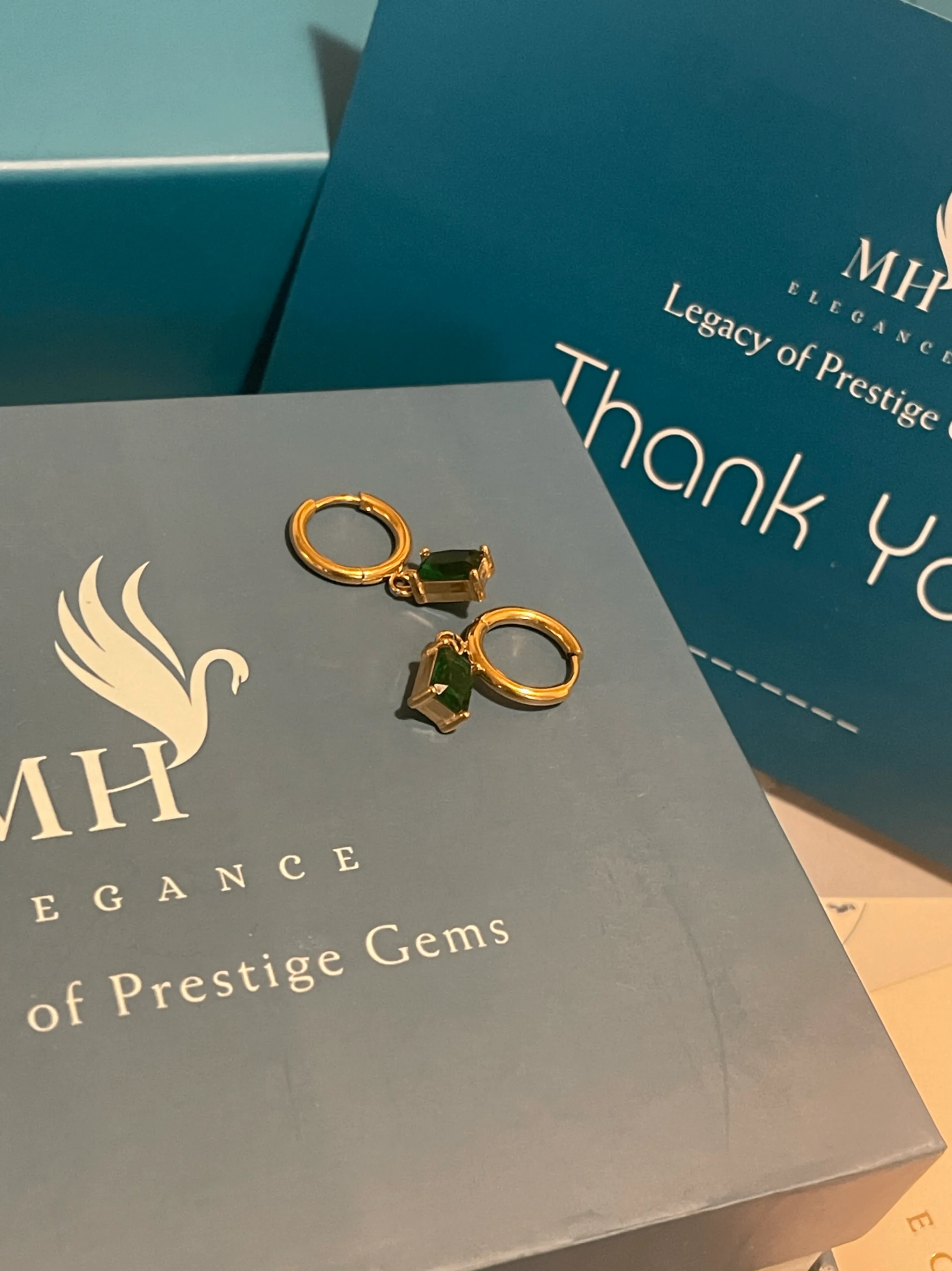 14k Gold Plated Emerald Hoop Earrings image indicator(2)