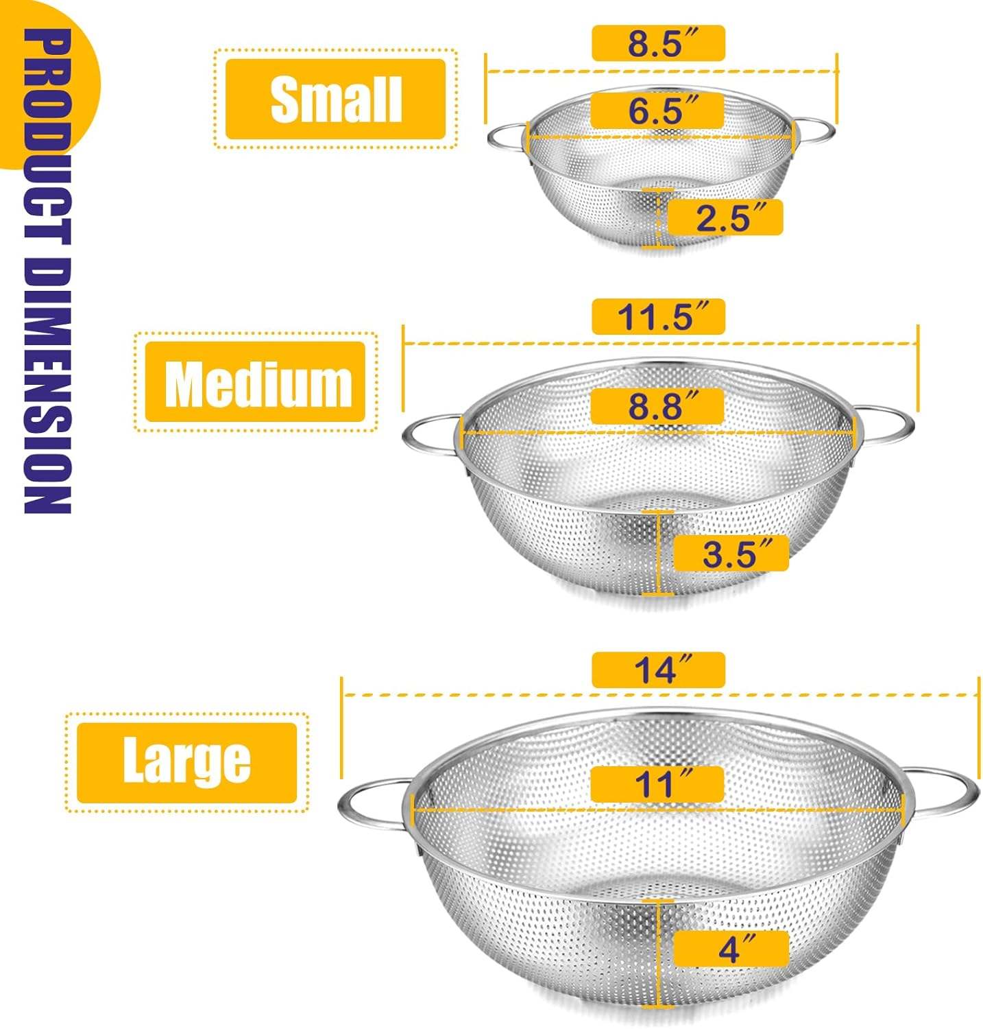 Stainless Steel Colander Set (3pcs) - photo 3