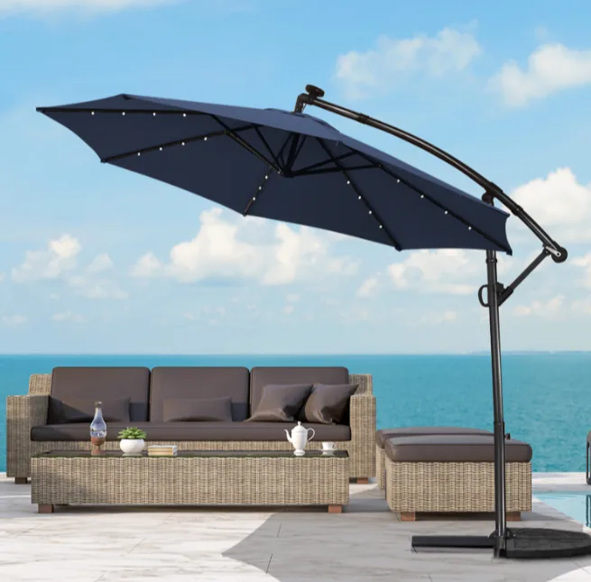 Costway 10FT Patio Offset Umbrella Solar LED 360degrees Rotation image indicator(7)