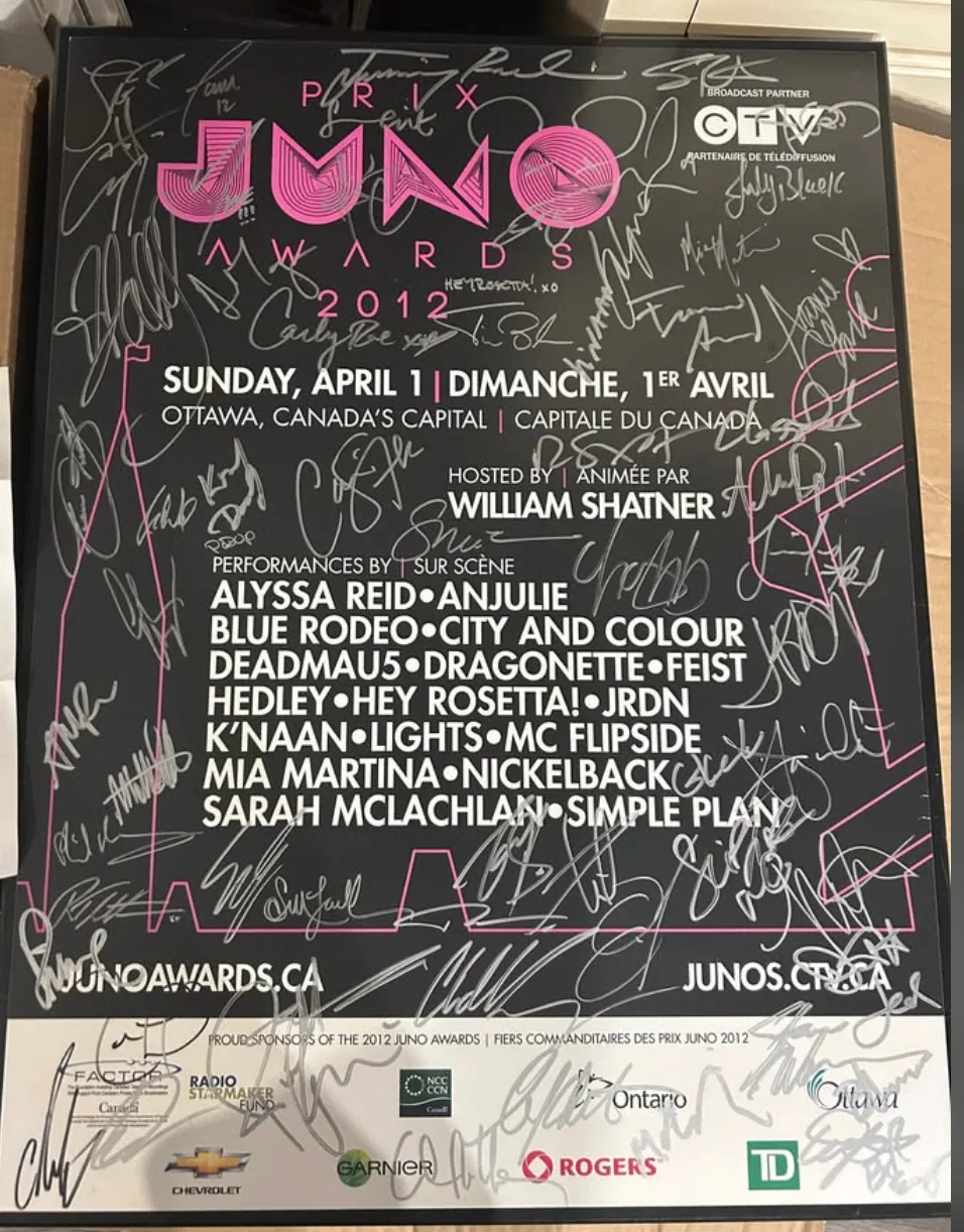 JUNO Memorabilia! Sarah McLachlan Nickelback Hedley Blue Rodeo..