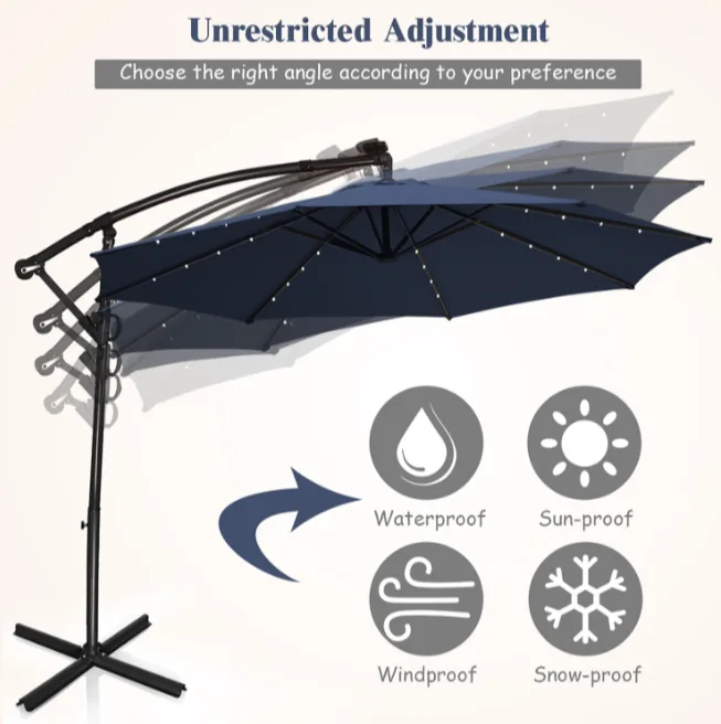Costway 10FT Patio Offset Umbrella Solar LED 360degrees Rotation image indicator(4)