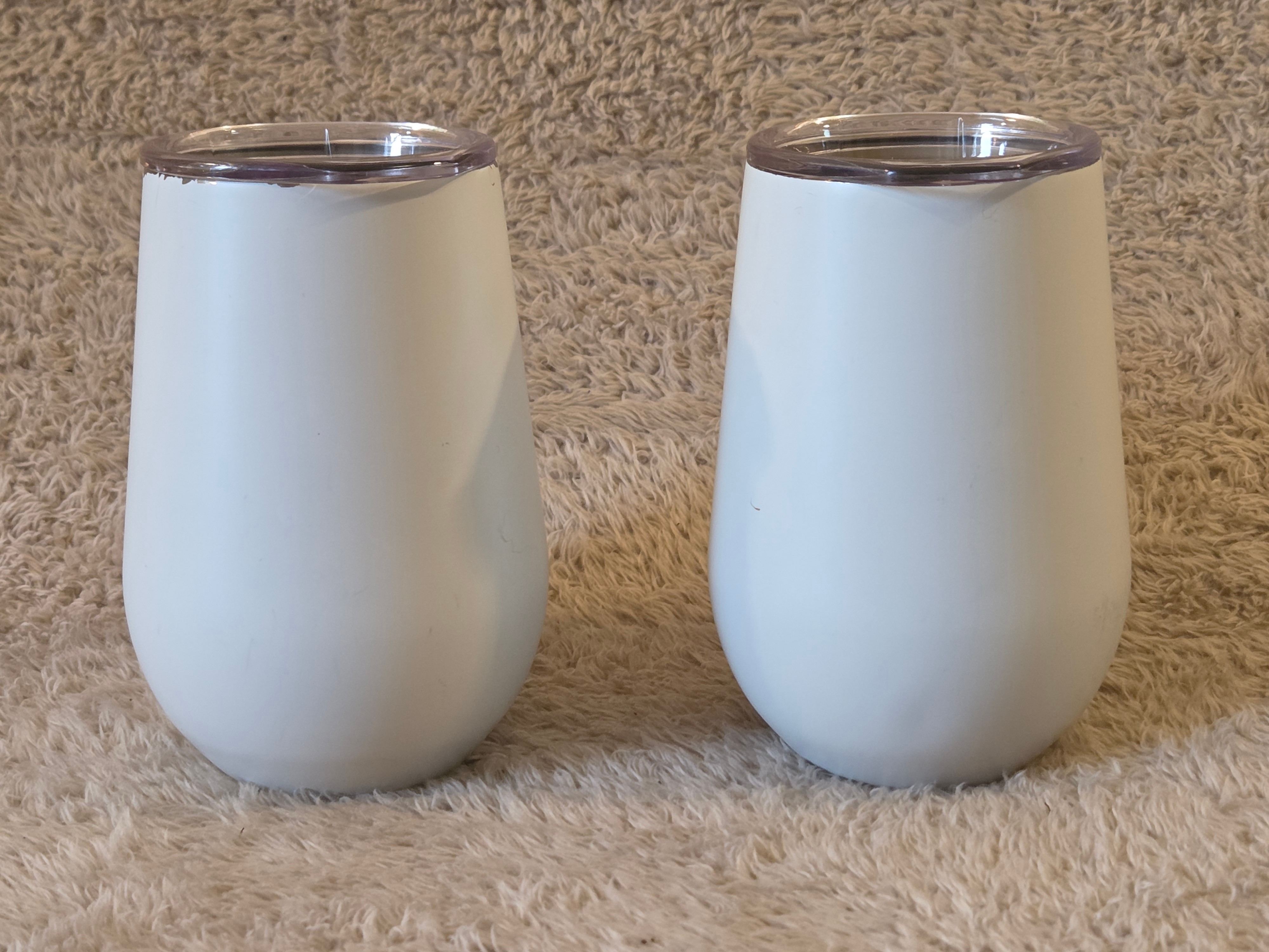 Pair of White Insulated Wine Tumblers, 12 oz, w/Lids