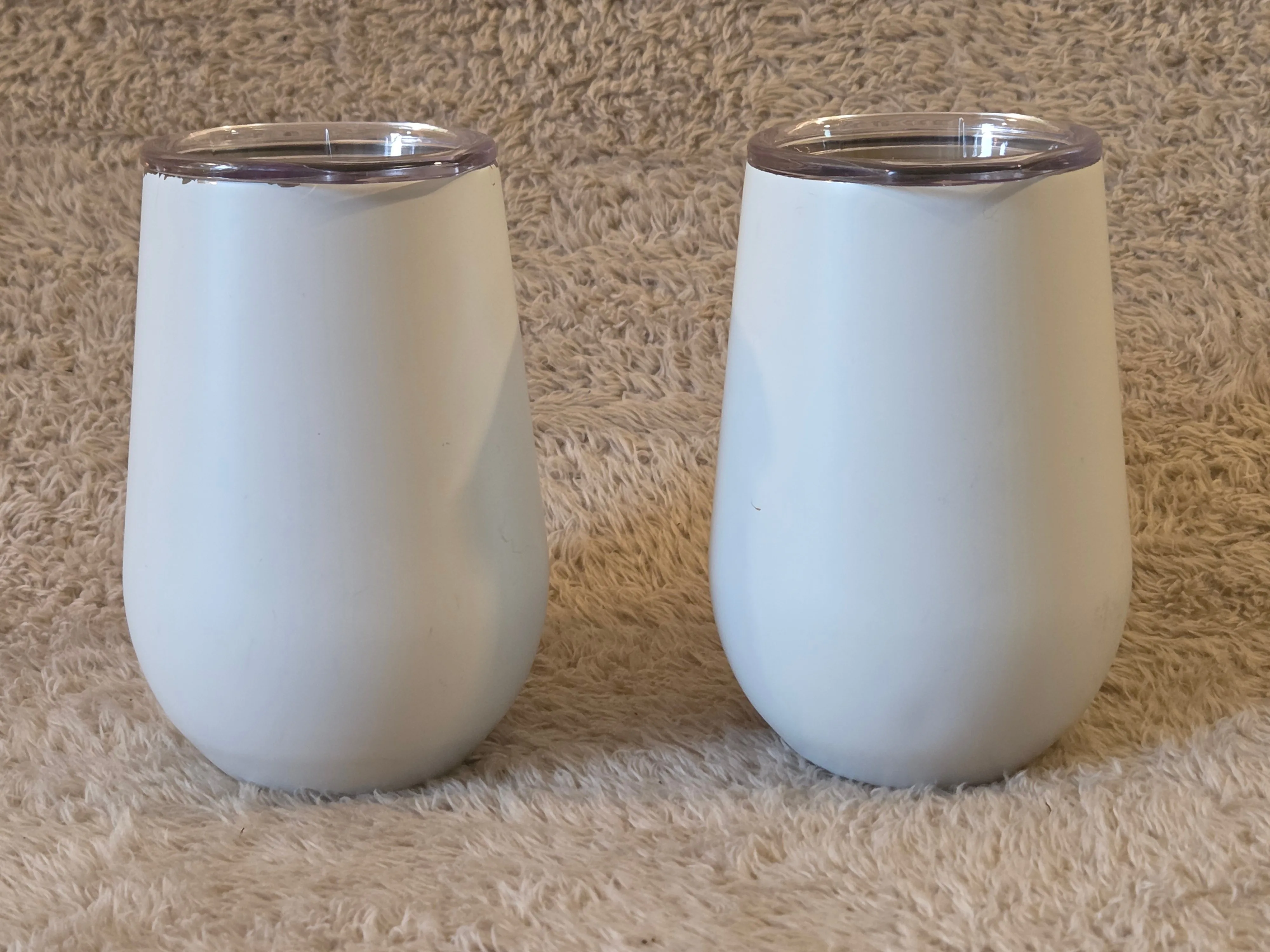 Pair of White Insulated Wine Tumblers, 12 oz, w/Lids