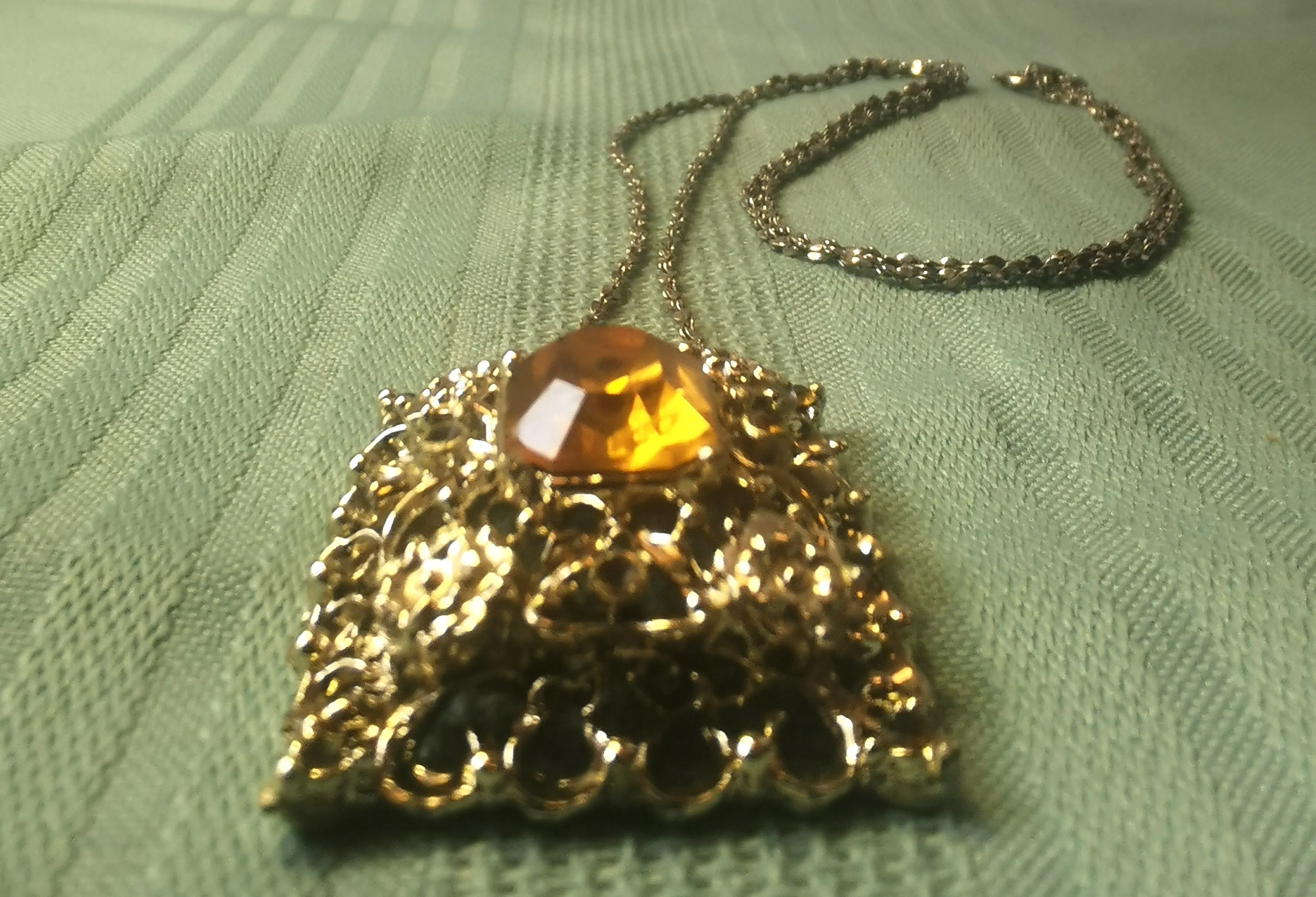 Vintage 80s Statement Necklace Citrine Glass Pendant Retro Costu image indicator(6)
