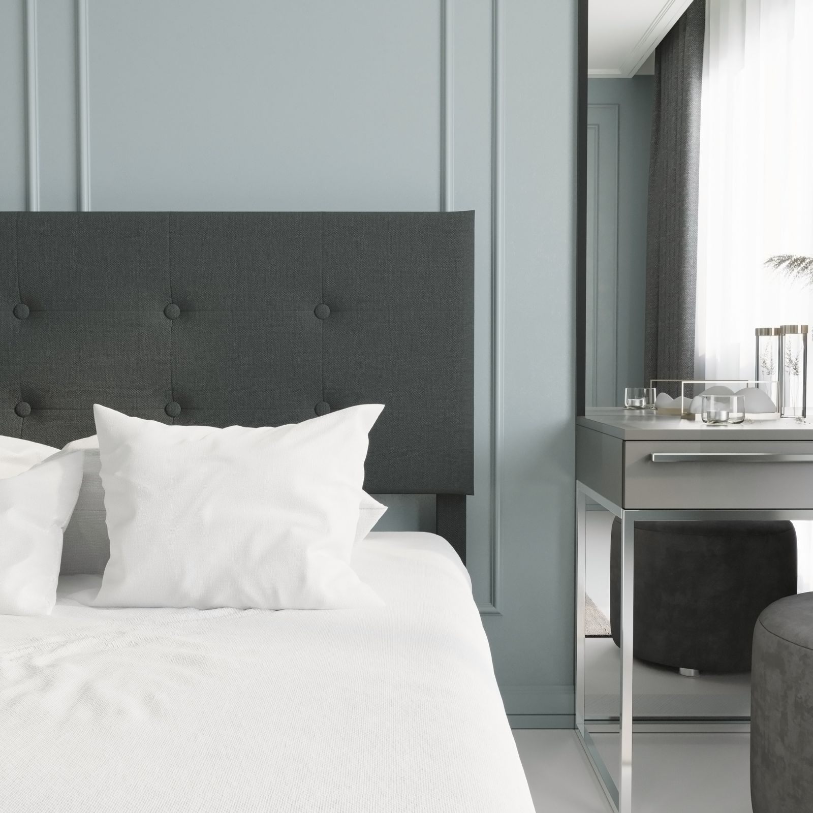 Stunning Tufted Platform Bed – Modern Beige/D Grey Finish - photo 3