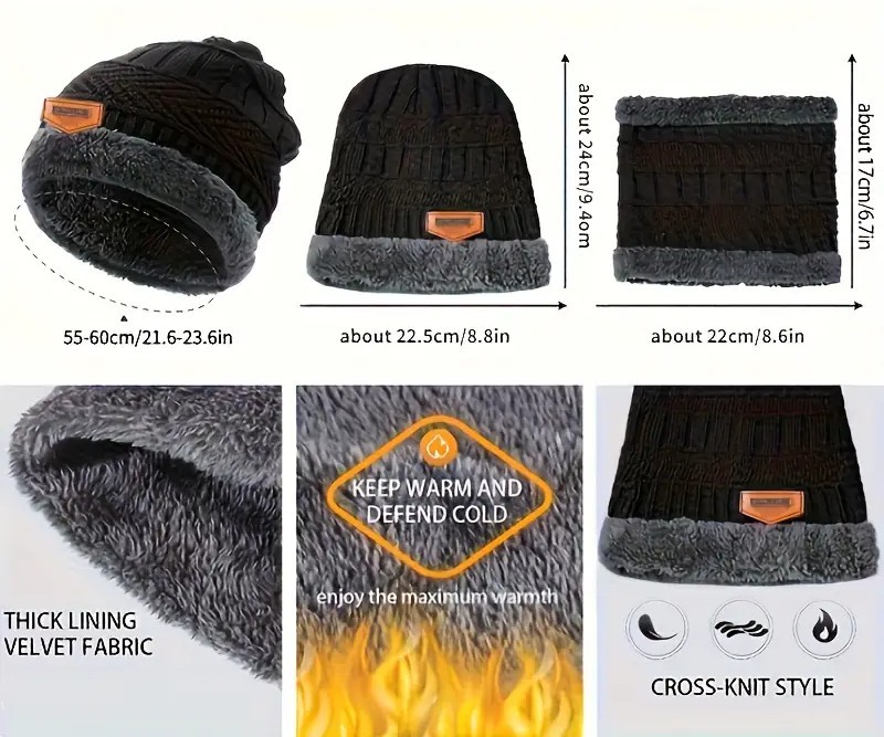 Men's Winter Thermal Knit Hat & Neck Warmer Set (2 pc) - photo 3