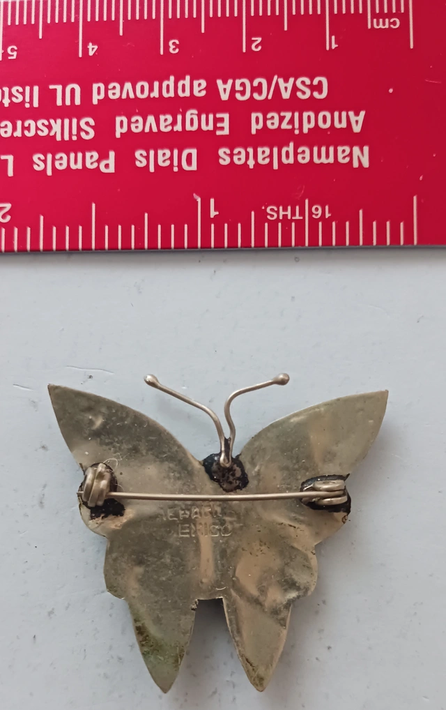 Vintage ABALONE SHELL BUTTERFLY Brooch/Pin Mexico Alpaca - photo 2