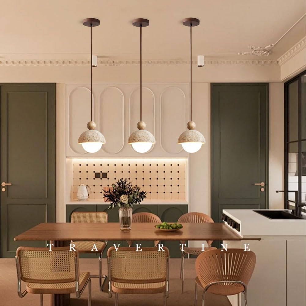 Pendant Lamp - Natural Travertine & Wood - photo 4