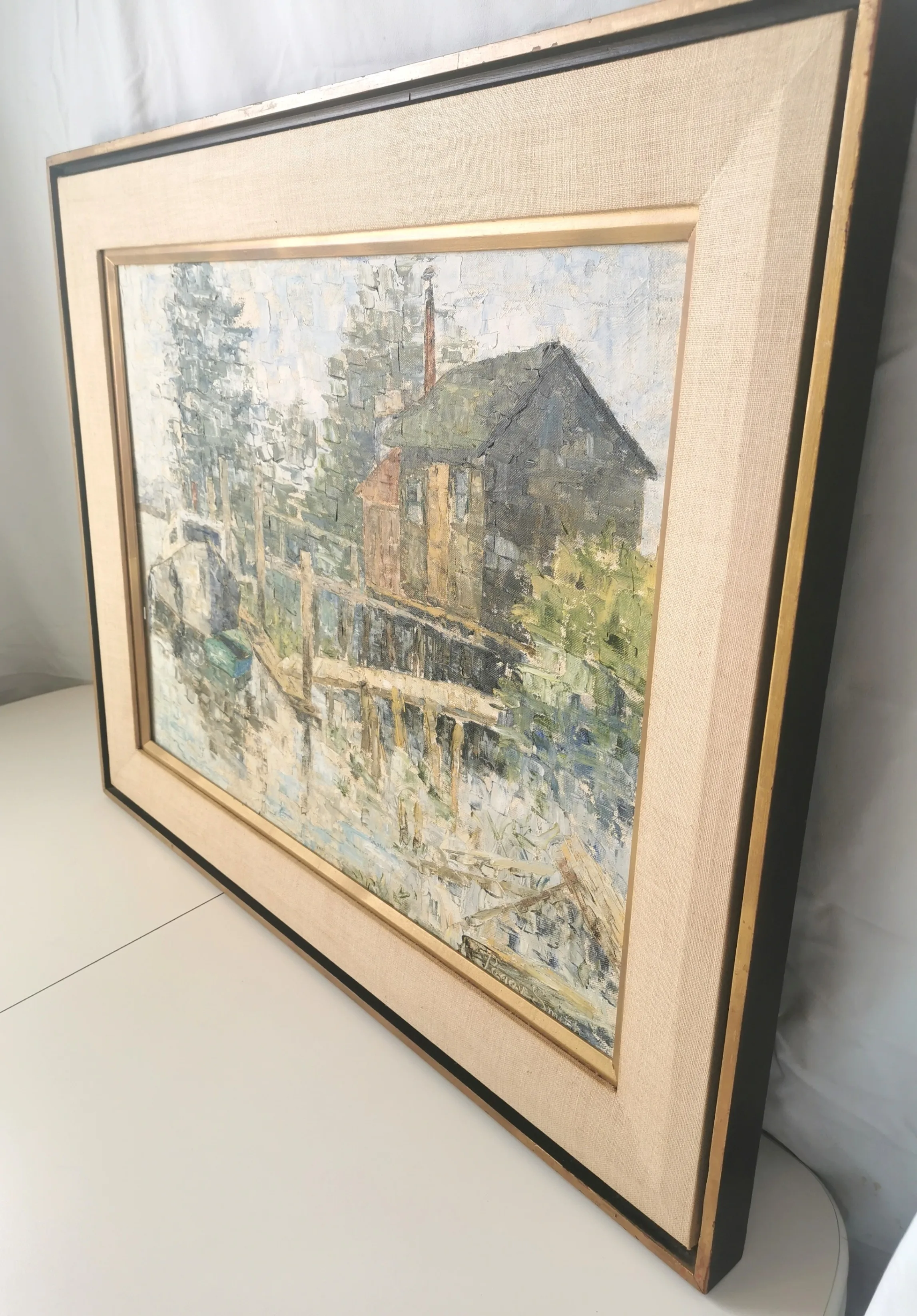 Original Oil Painting Waterfront by Peggy Hill Signed 1974 image indicator(2)