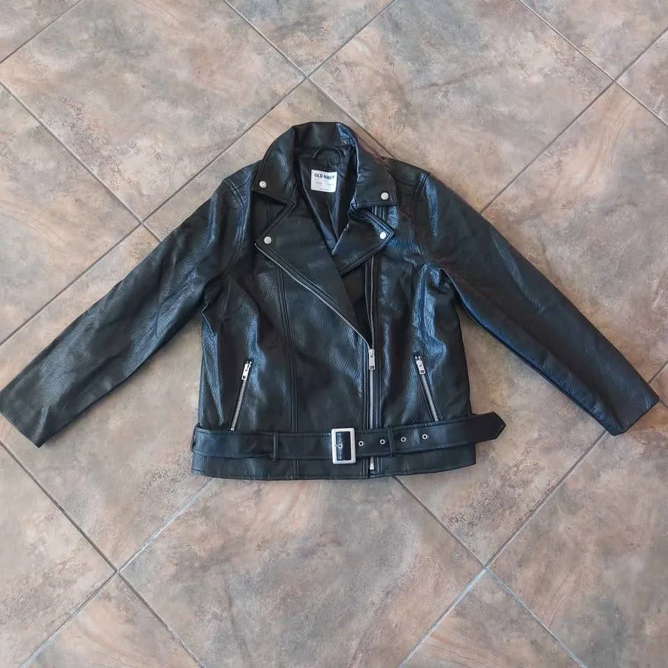 Old Navy Women's Faux Leather Moto Jacket Size L Petite thumbnail