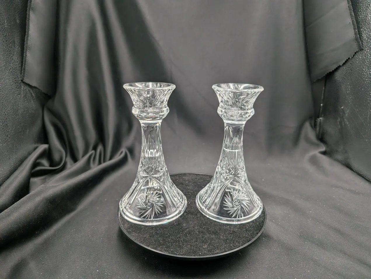 Pinwheel Crystal Candle Holder Candlestick Pair