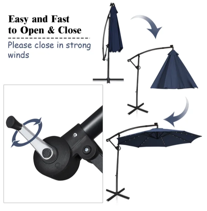 Costway 10FT Patio Offset Umbrella Solar LED 360degrees Rotation image indicator(6)