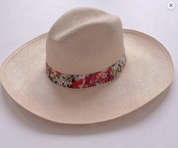 J Crew Wide-Brim Panama Hat with printed band NWT