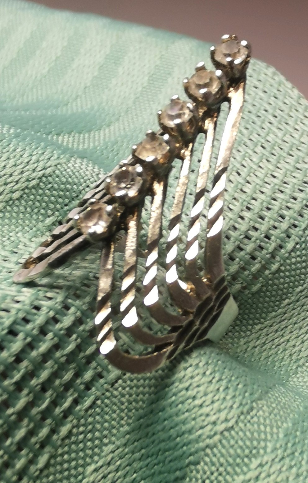 Sterling Silver 925 Multi Band Index Finger Clear Accents 6.5 - photo 4