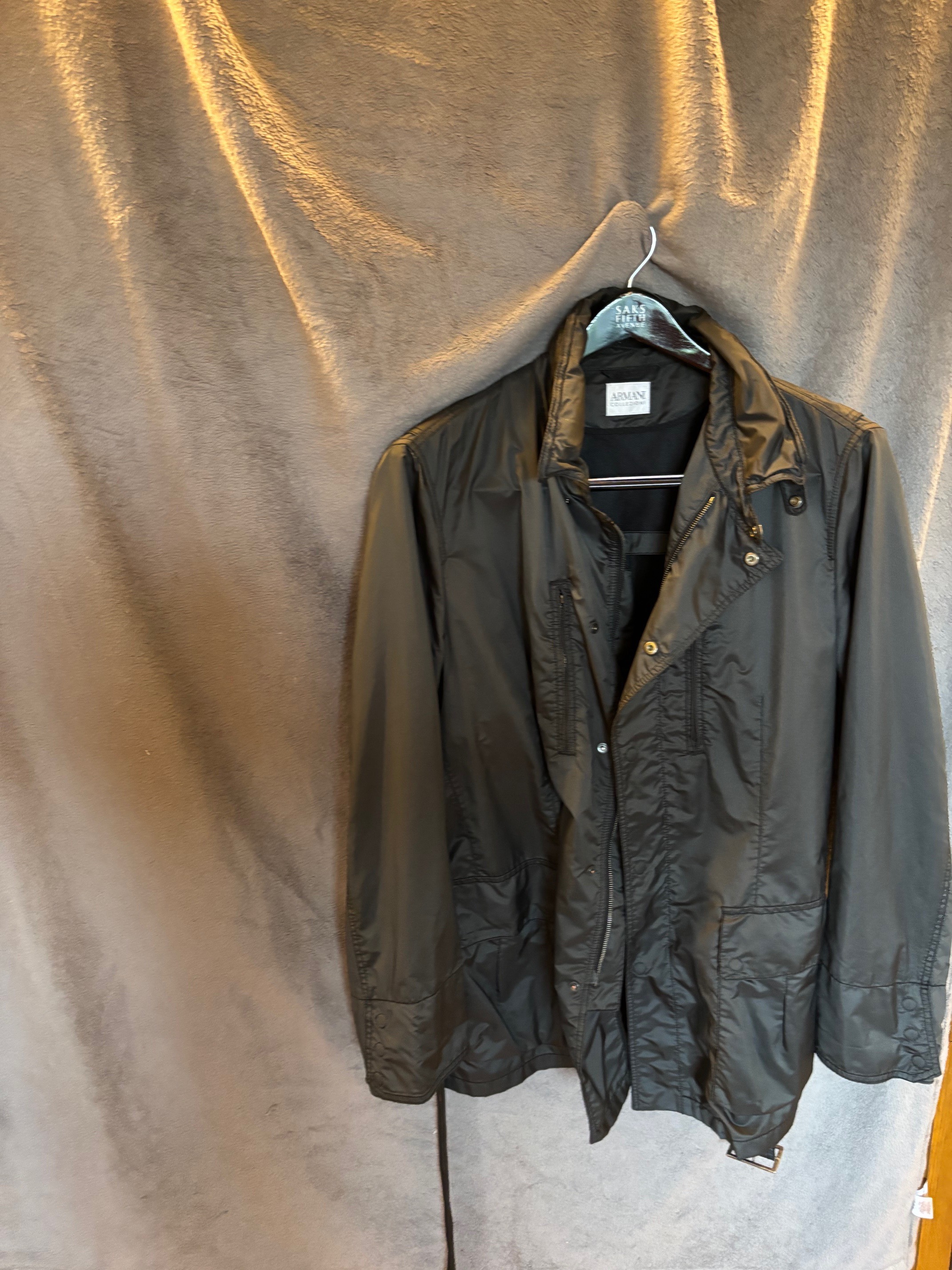 ARMANI COLLEZIONI Dark Grey Men's Windbreaker in size 46L (US)