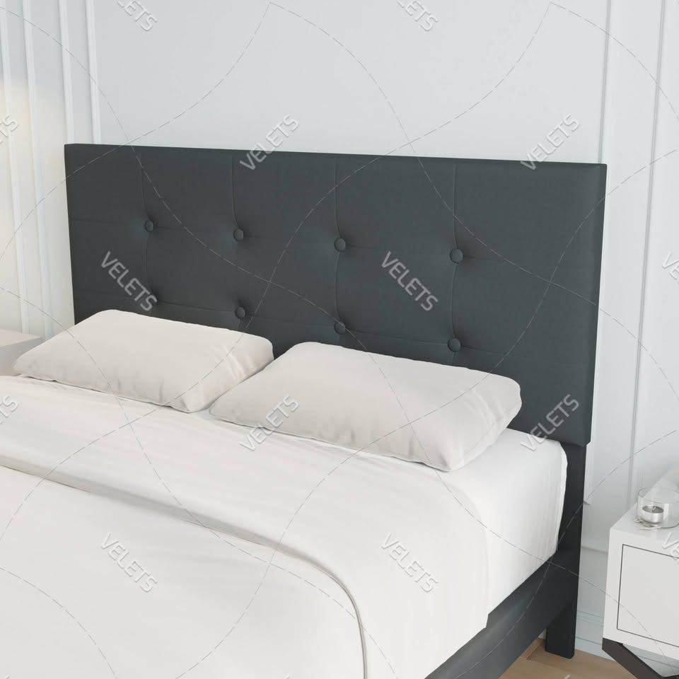Stunning Tufted Platform Bed – Modern Beige/D Grey Finish