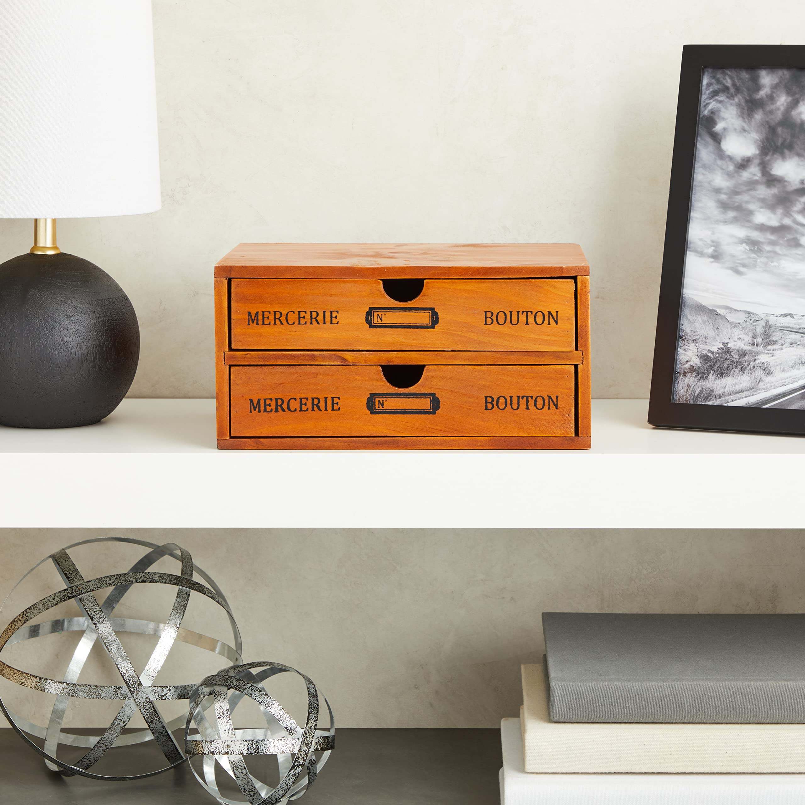 2-Tier Wooden Desktop Organizer with 2 Drawers - photo 2