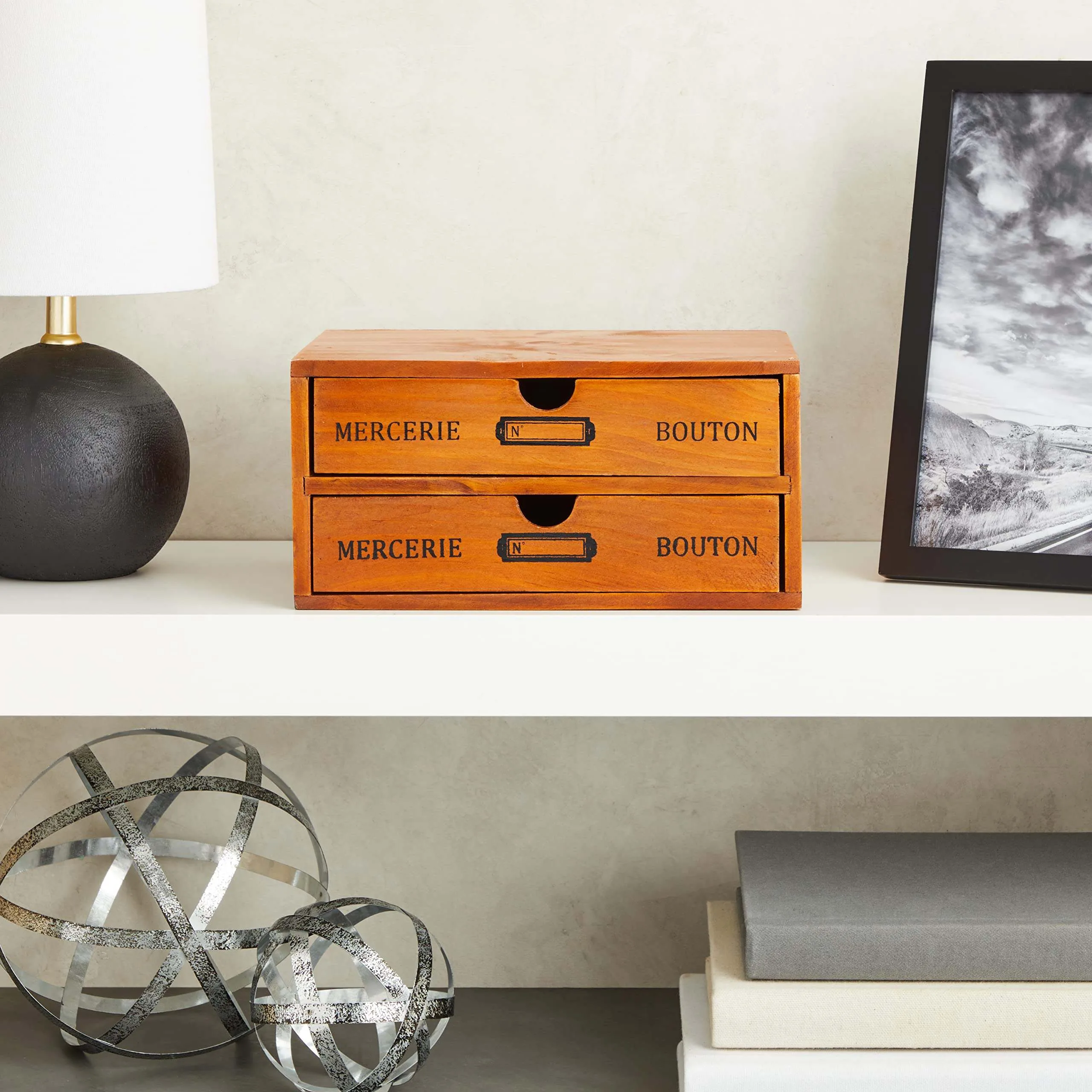 2-Tier Wooden Desktop Organizer with 2 Drawers image indicator(2)