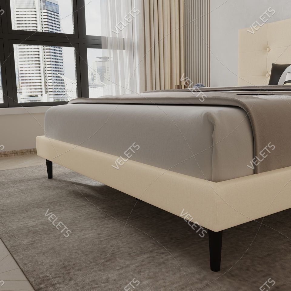 Stunning Tufted Platform Bed – Modern Beige/D Grey Finish - photo 3