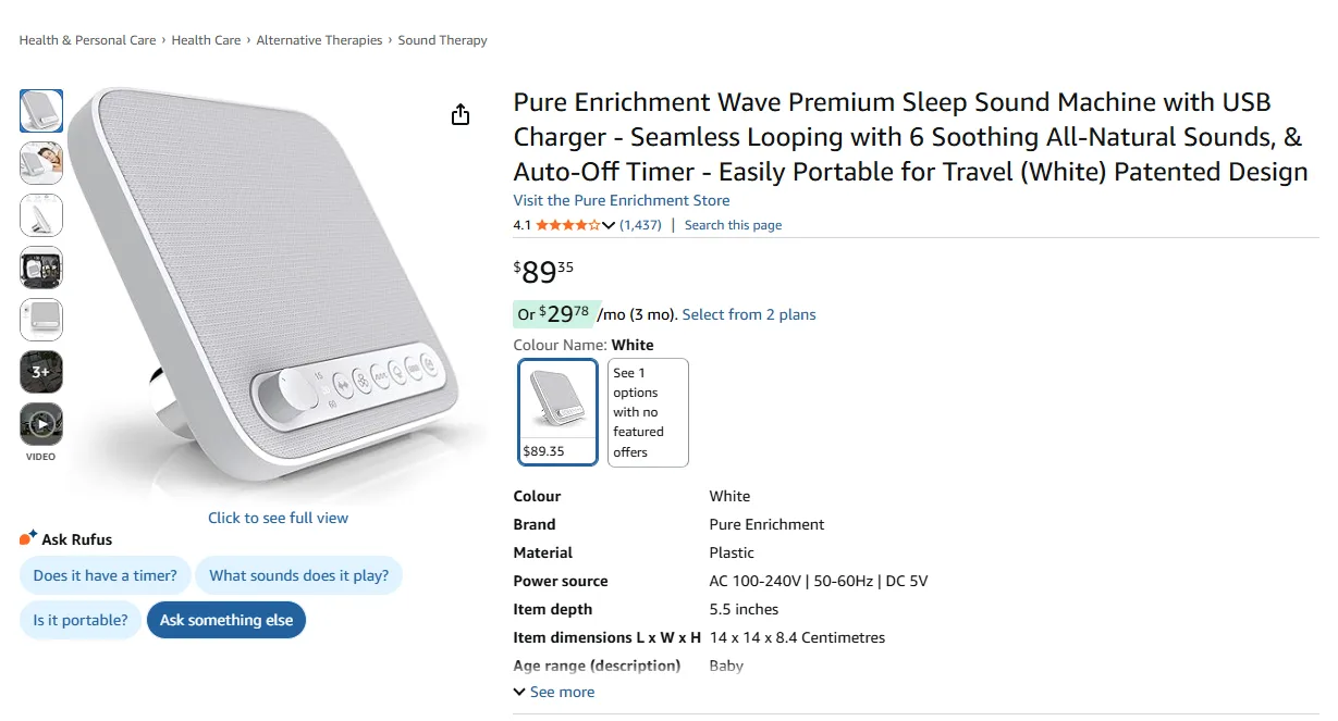 Pure Enrichment Wave Premium Sleep Sound Machine w/ USB Charger image indicator(8)