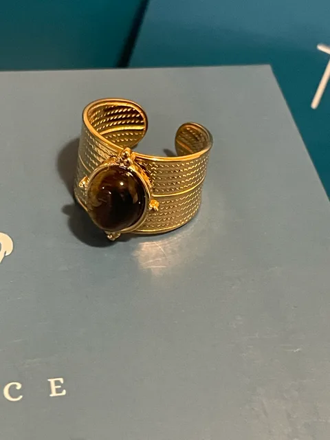 14K Gold Plated Heritage Stone Cuff Ring (Adjustable)