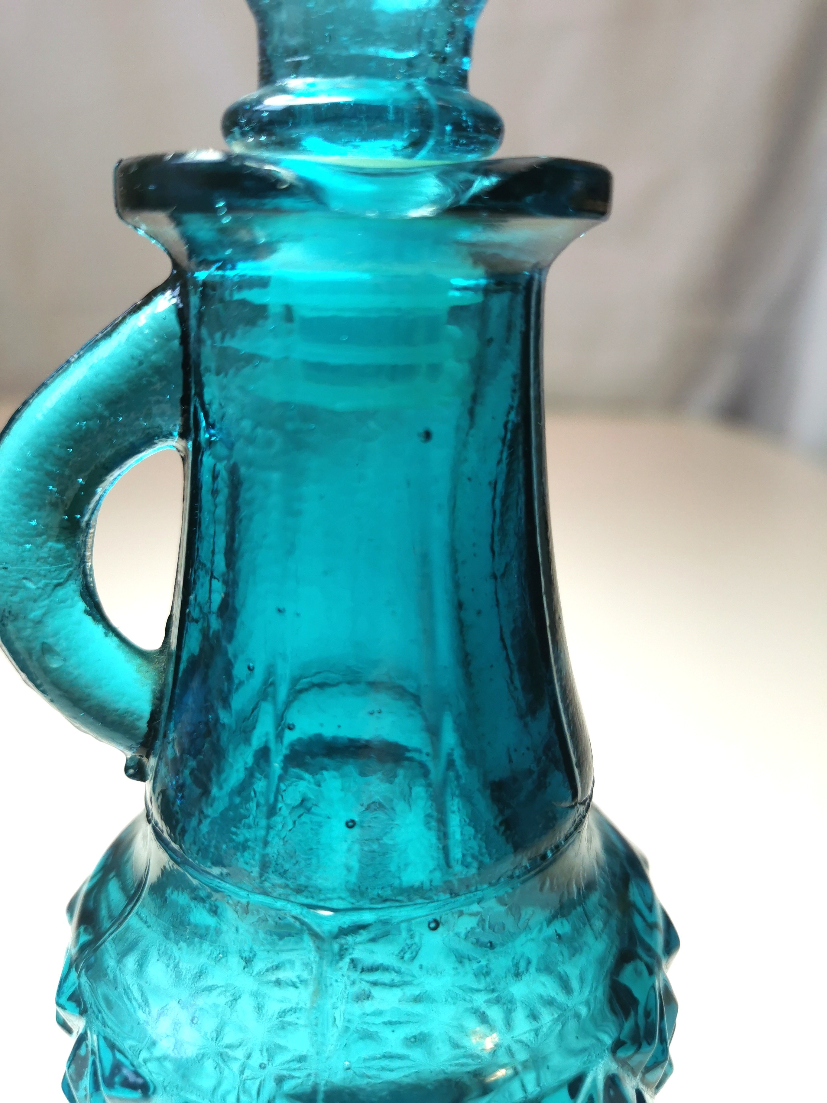 Blue Glass Cruet Vintage Diamond Pattern - photo 4
