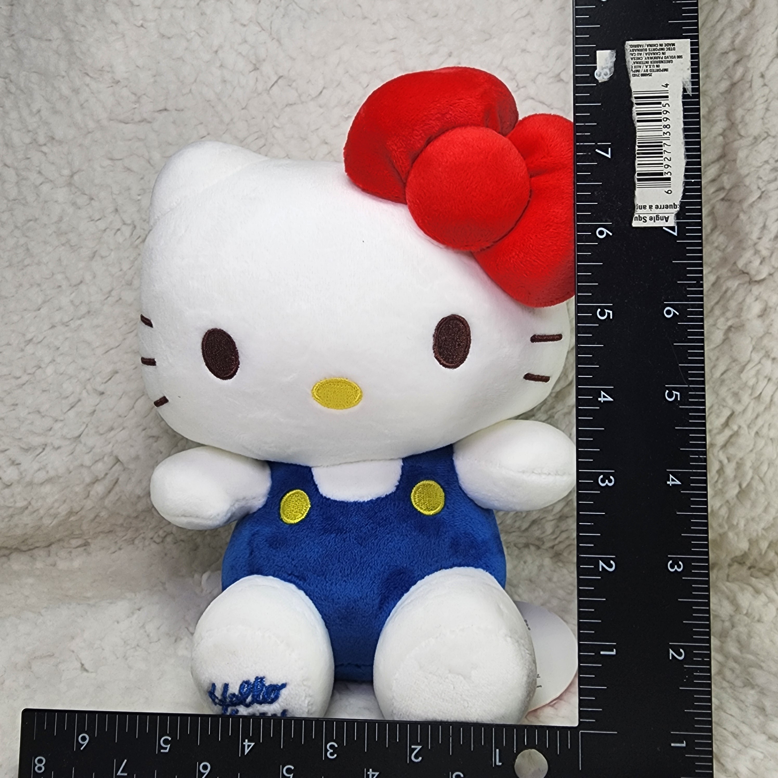 Hello Kitty Plush 9”  Red Bow Blue Overalls Sanrio Stuffed Toy - photo 3