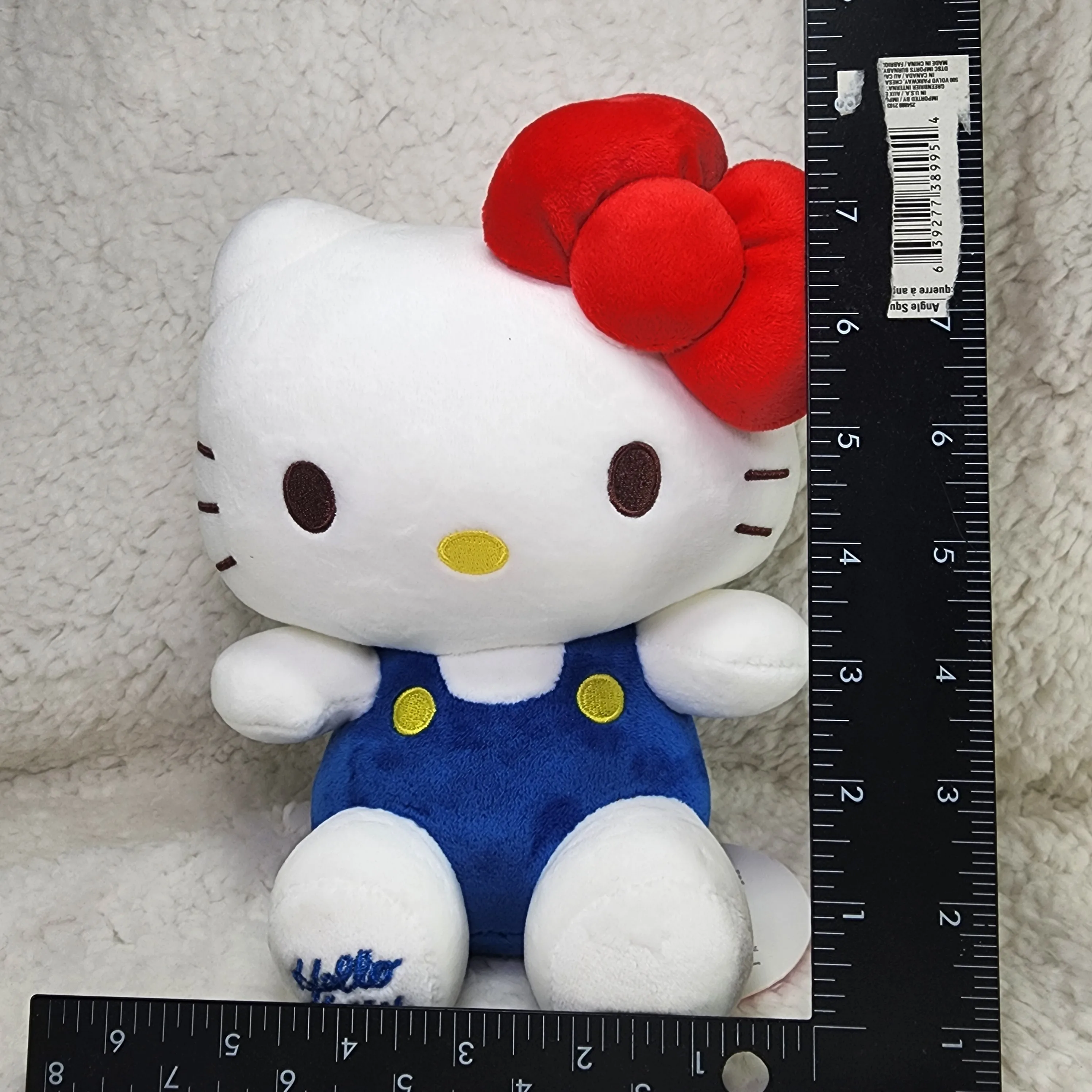 Hello Kitty Plush 9”  Red Bow Blue Overalls Sanrio Stuffed Toy image indicator(3)