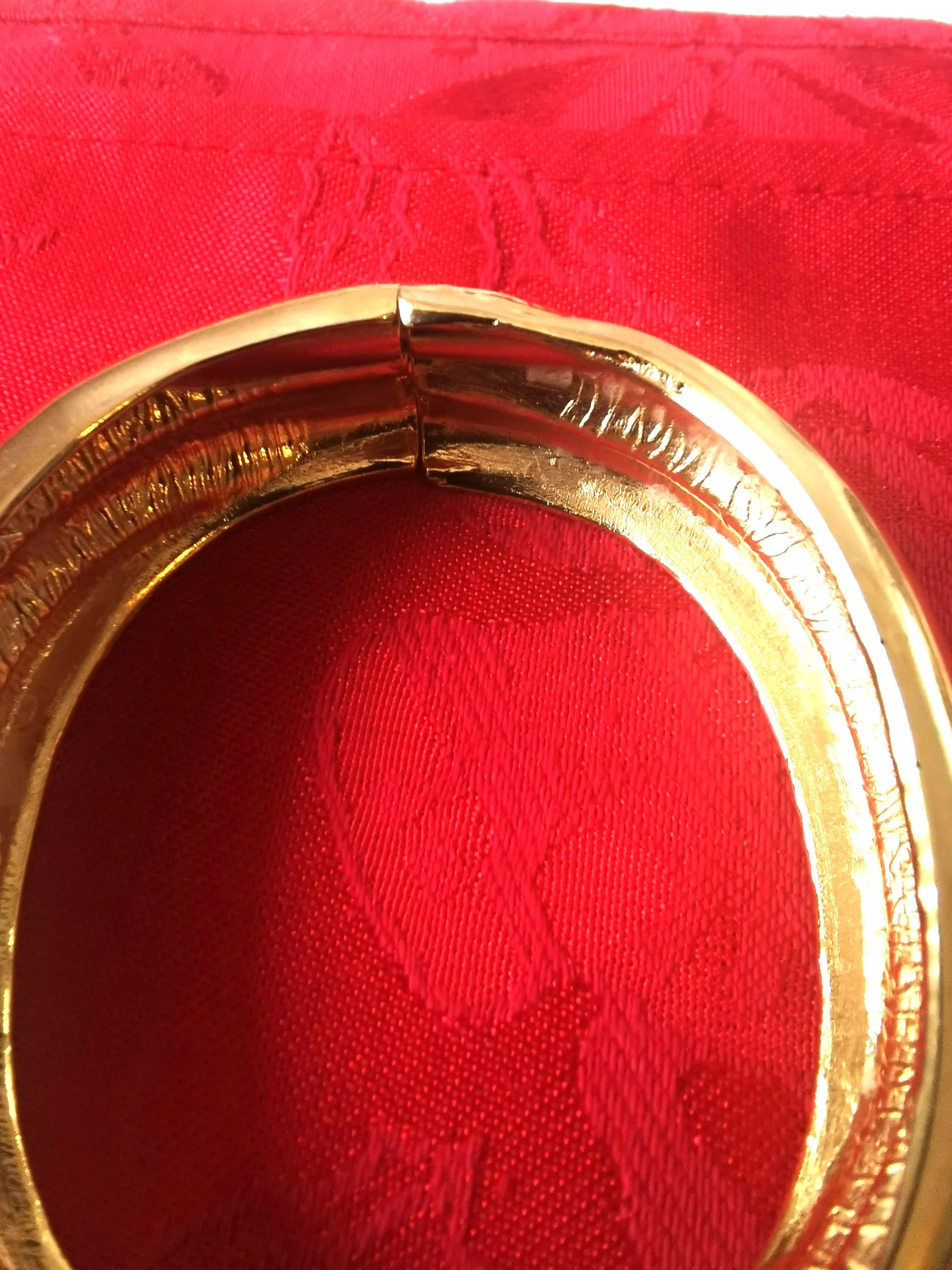 Gold Tone Clamper Bracelet Medium, Hinged, Wide, Runway, Vintage image indicator(7)