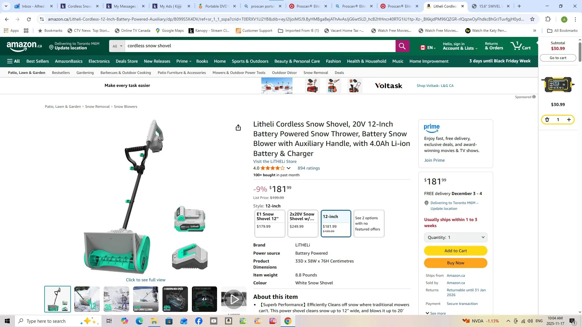 Cordless 20 Volt Snow Shovel, BRAND NEW image indicator(10)