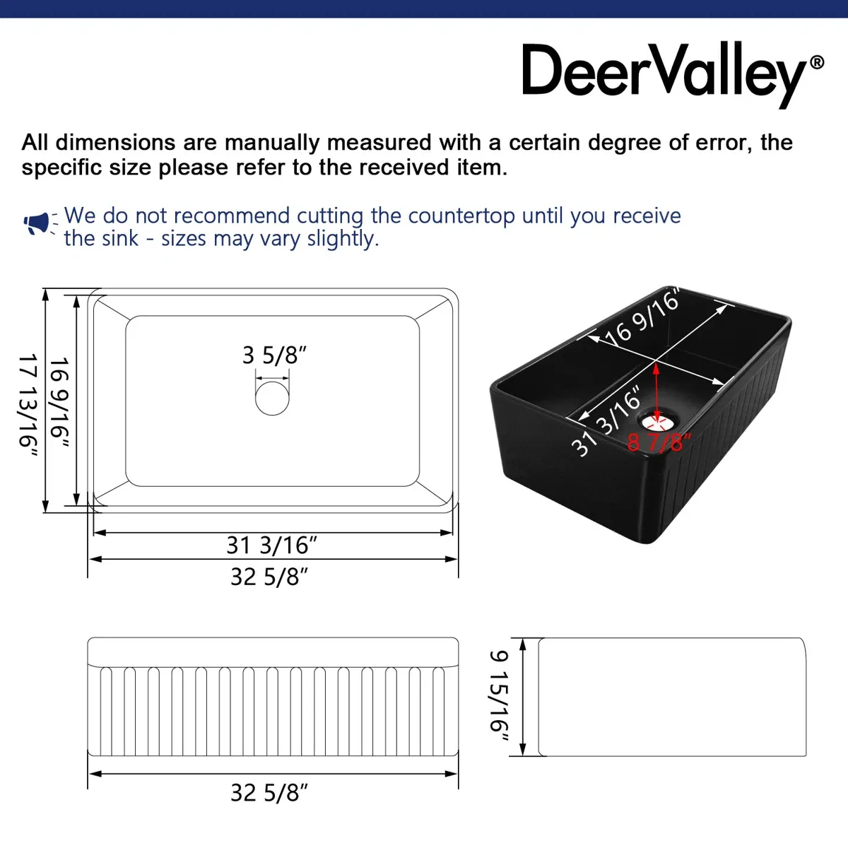 Solstice Fireclay Farmhouse Kitchen Sink 33" L x 18" W image indicator(2)