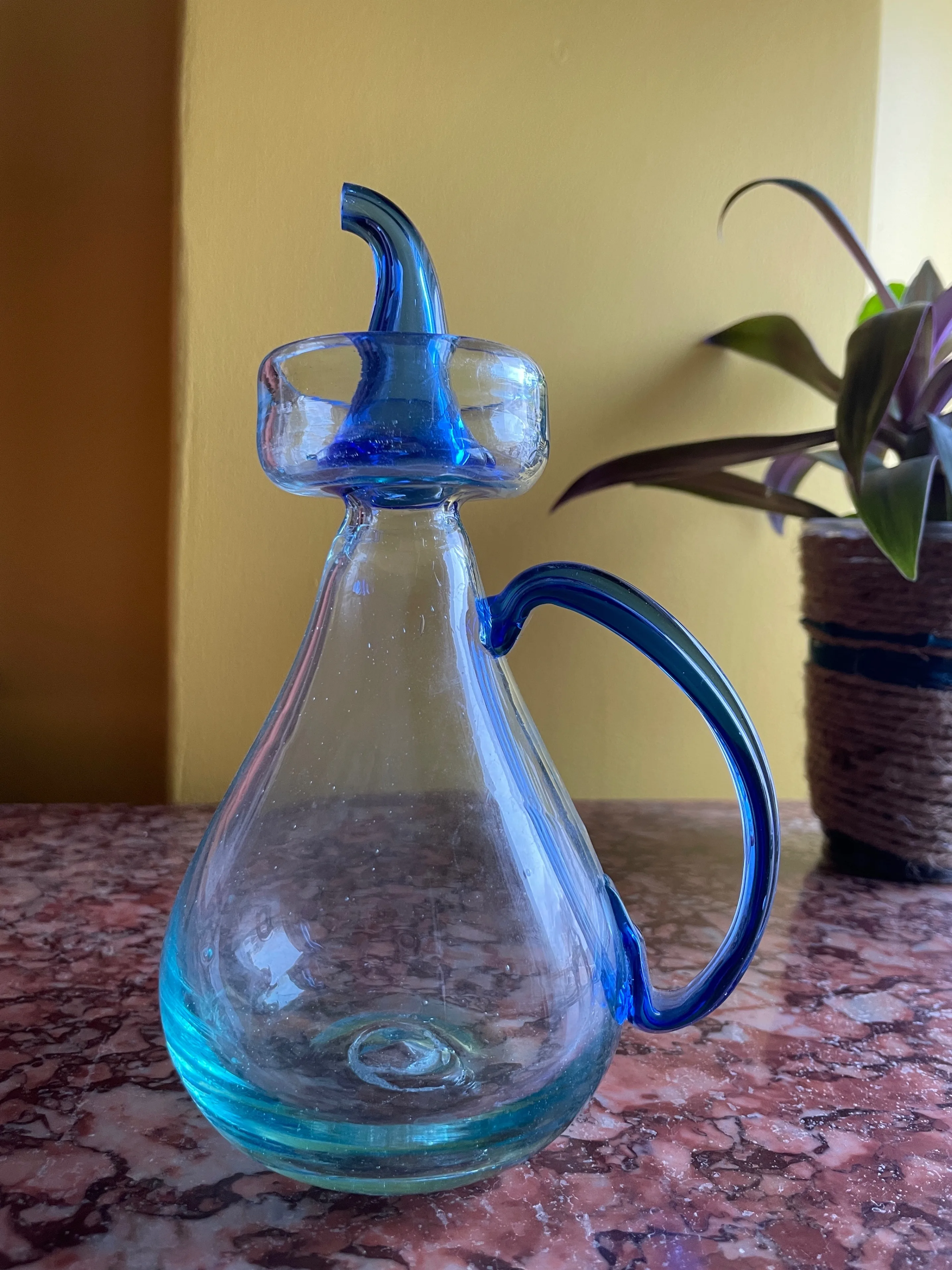 Vintage hand blown glass oil and vinegar cruet set. image indicator(2)