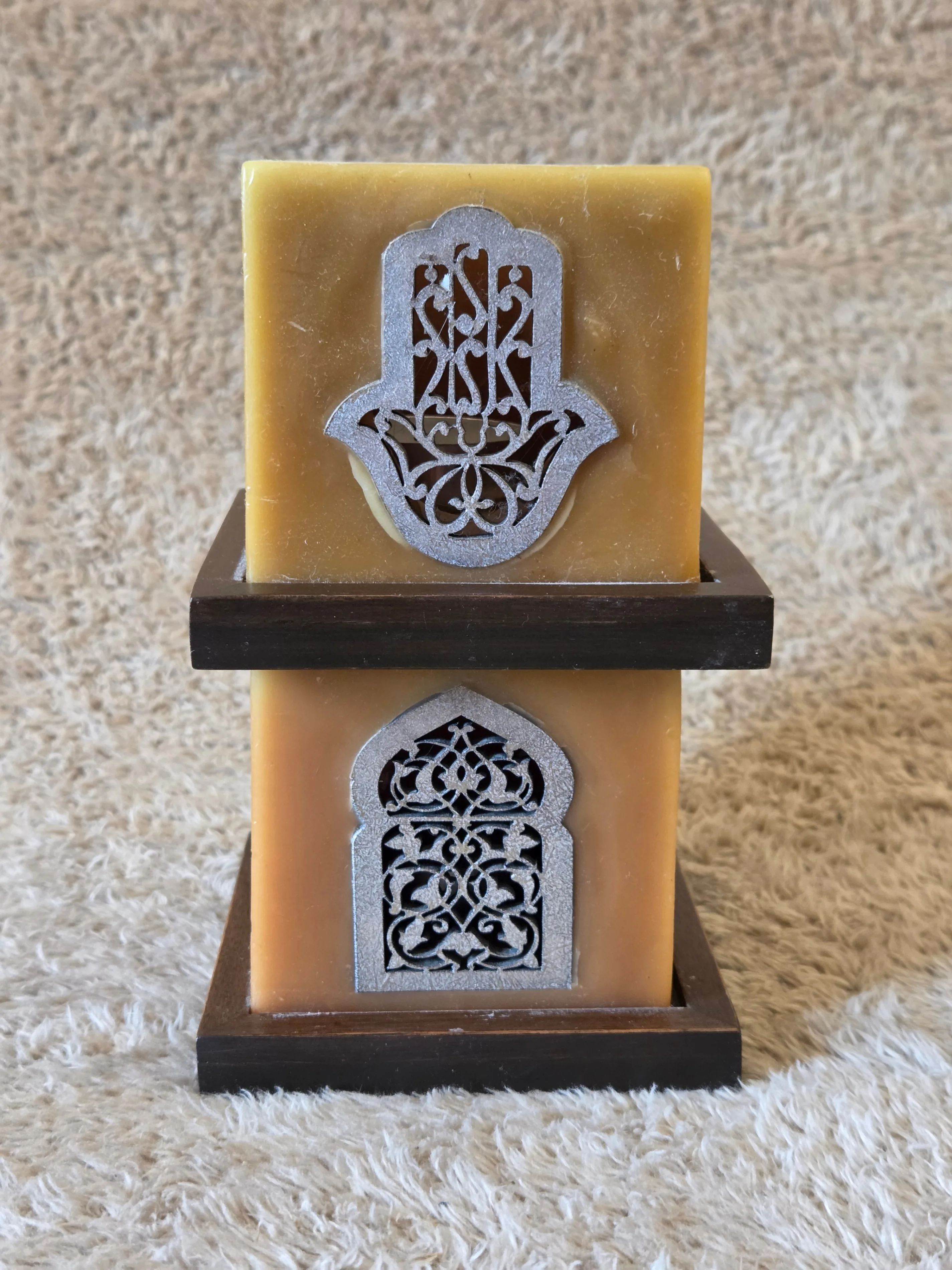 Moroccan Wax Tealight Holders – Pair, Hamsa/Arch image indicator(4)