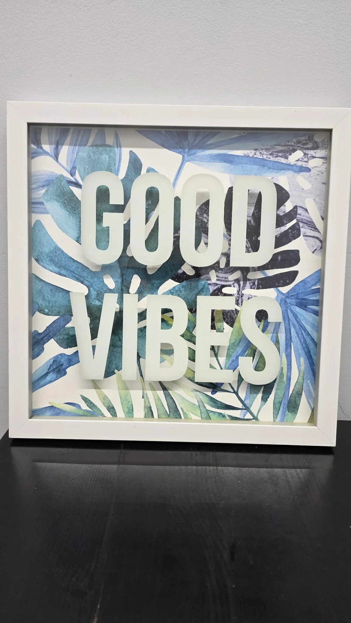 “Good Vibes” Framed Wall Sign — White Frame with Glass