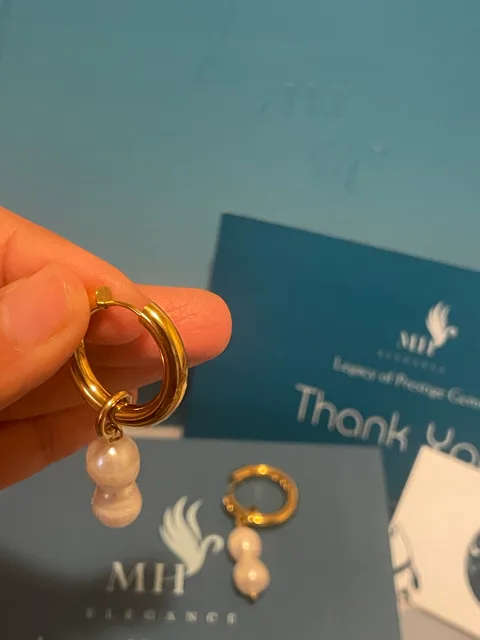 14k Gold Plated Luminous Double Pearl Hoops image indicator(5)