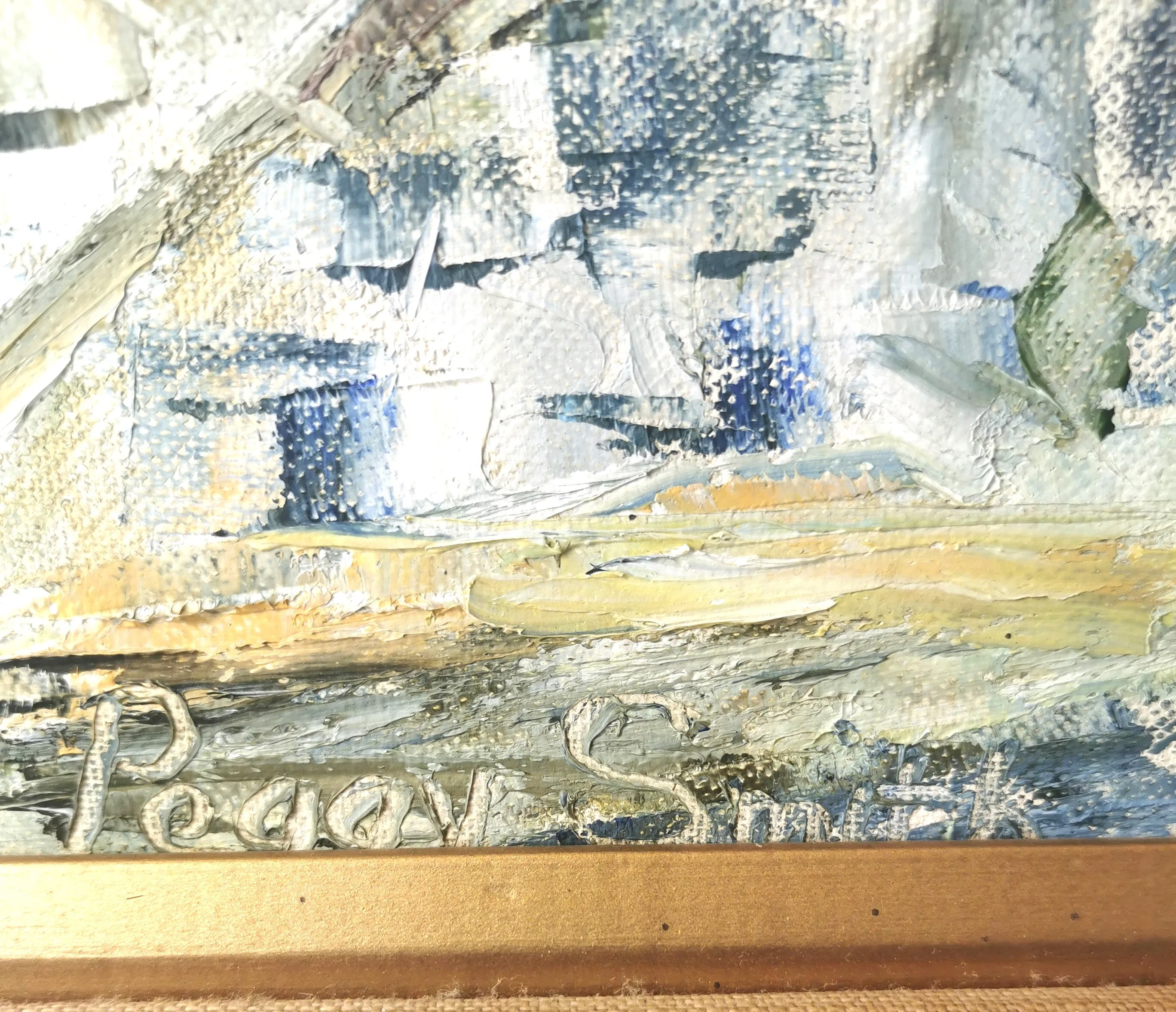 Original Oil Painting Waterfront by Peggy Hill Signed 1974 image indicator(4)