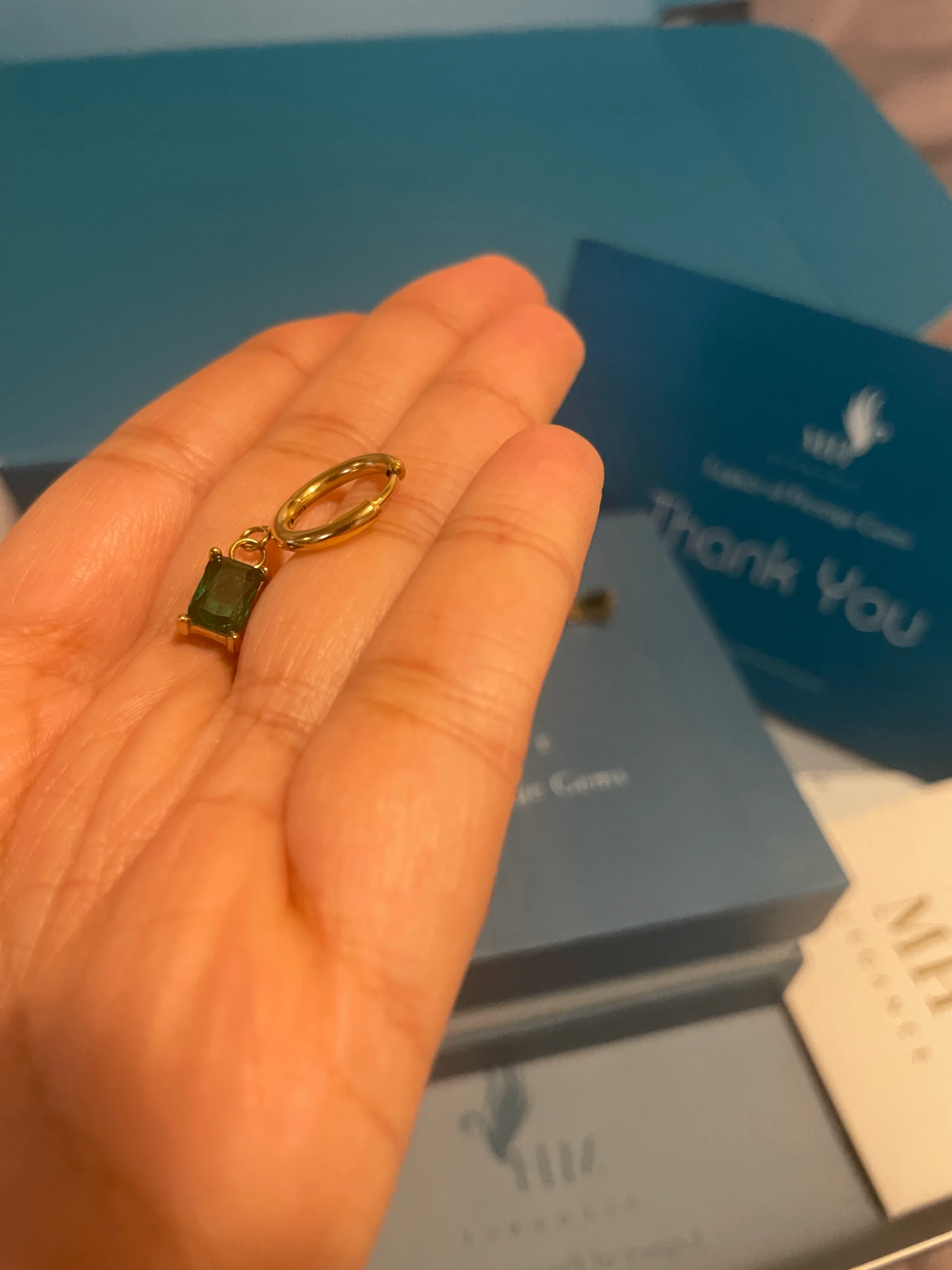 14k Gold Plated Emerald Hoop Earrings image indicator(3)