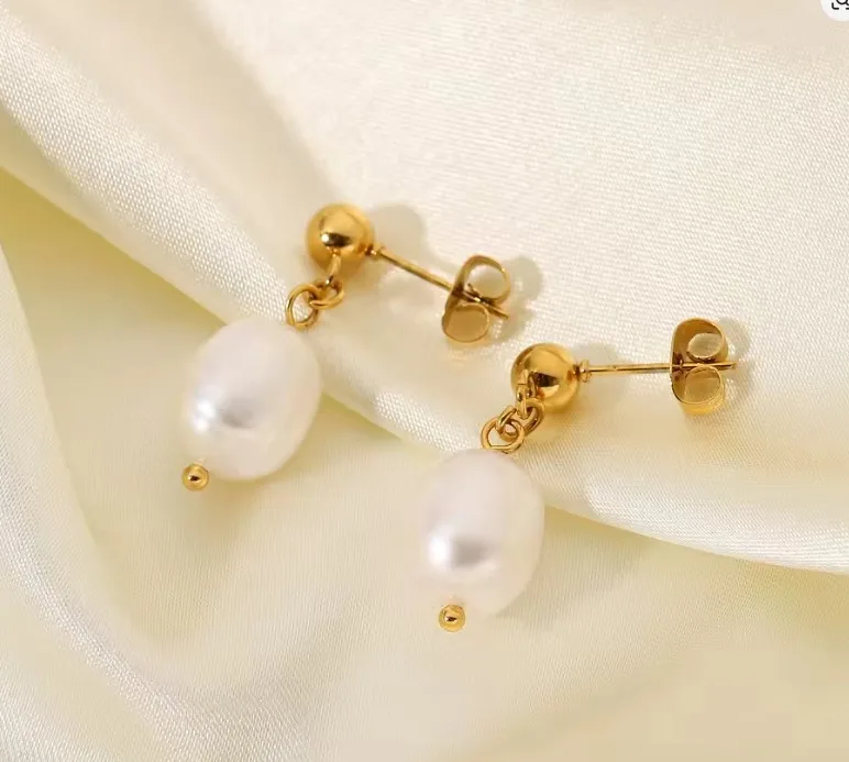 18K Gold Plated Stainless Steel Pearl Earring (Tarnish free) image indicator(2)