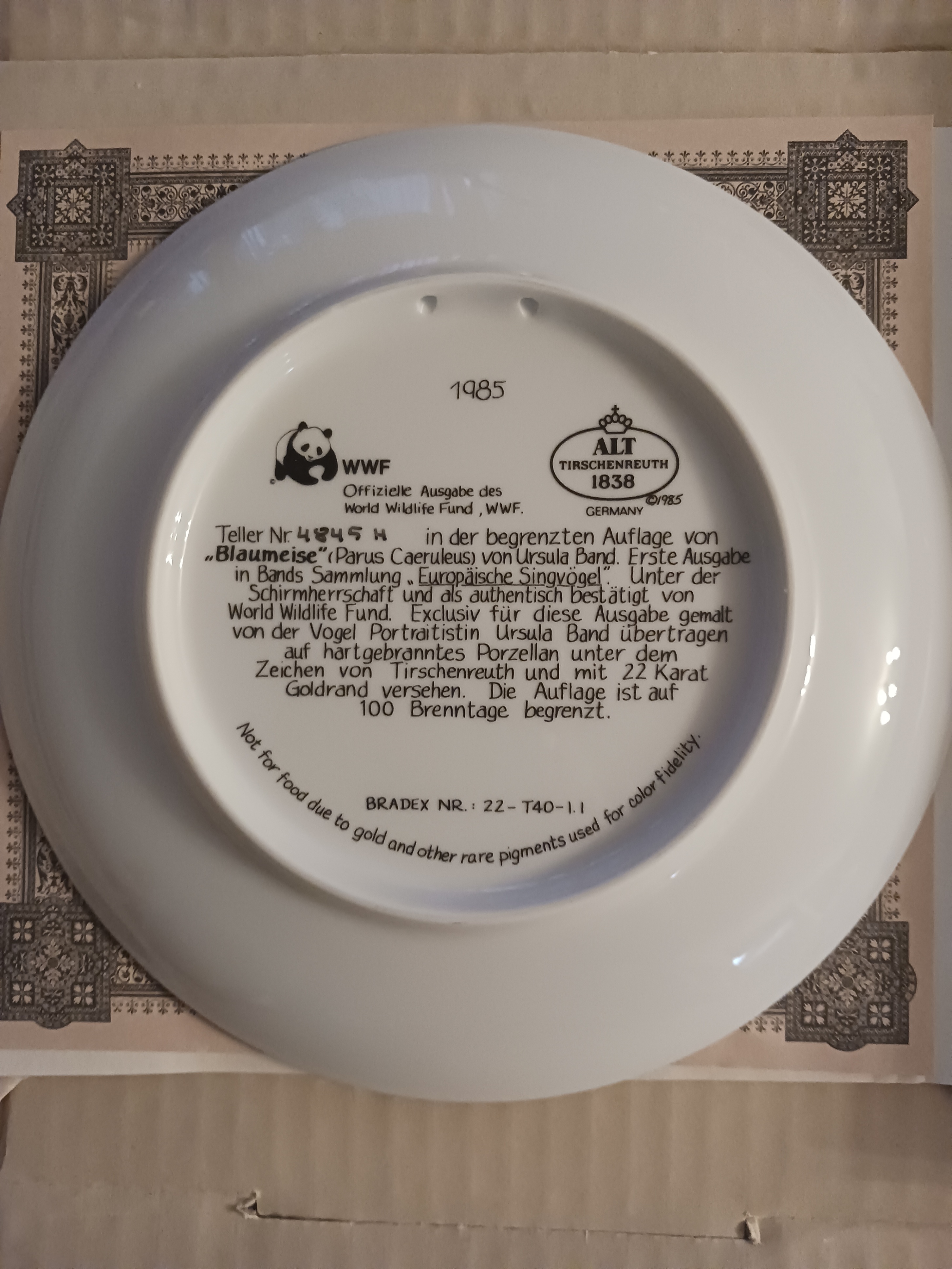 BLUE TITMOUSE Fine China Decorative Plate By Ursula Band-WWF - photo 3