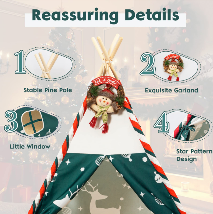 Holiday Christmas Kids Teepee, 59×47 in, with Garland - photo 3