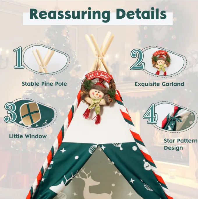 Holiday Christmas Kids Teepee, 59×47 in, with Garland image indicator(3)